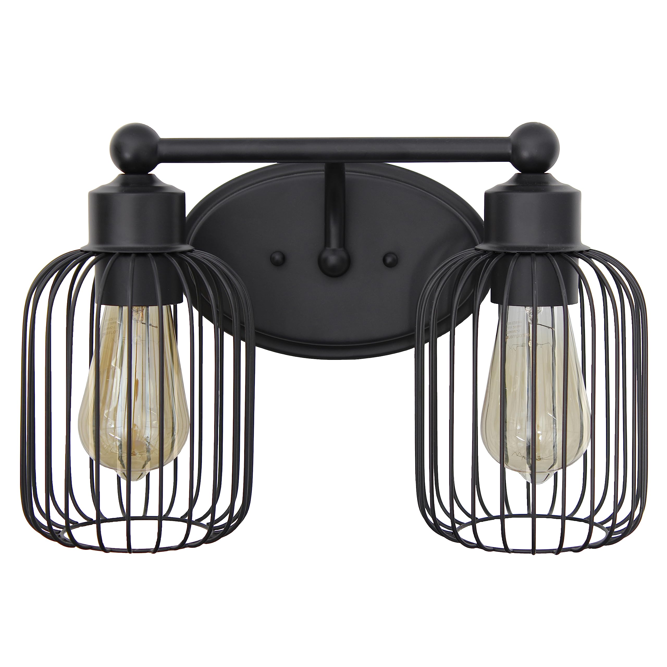 Elegant Designs Vt1021-Blk 14 Black Iron Industrial Farmhouse Wall Vanity Fixture With Metal Birdcage And Oval Backplate