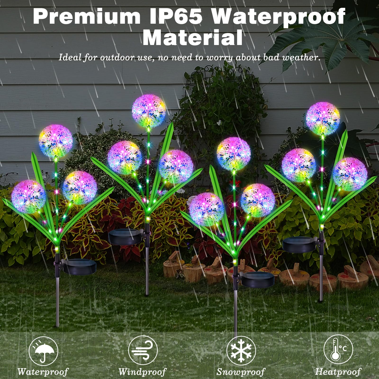 Lewondr 4th of July Decorations Solar Garden Lights, Outdoor Red Blue White Star Solar Lights, Waterproof Patriotic Decor with 2