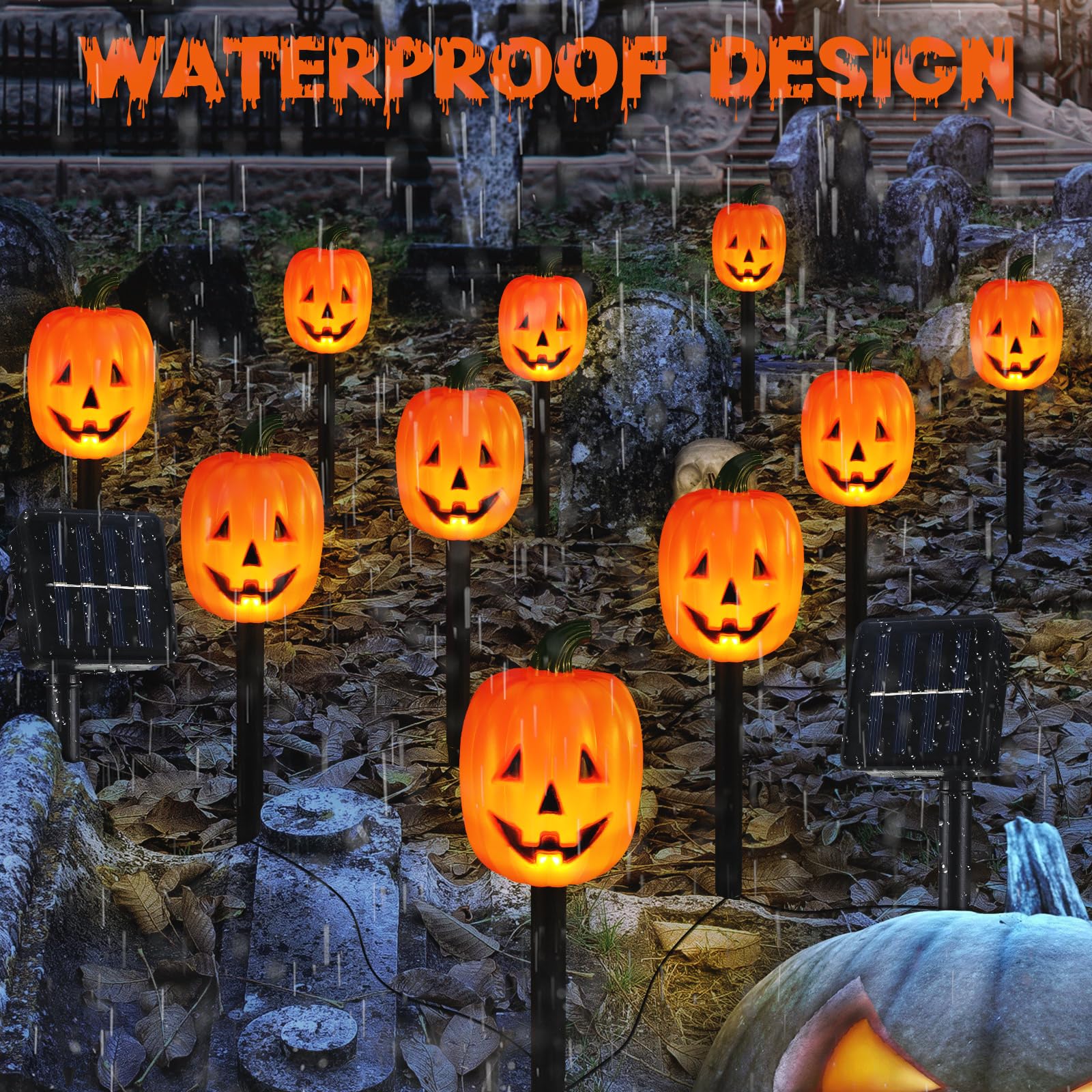 Retisee 20 Pcs Halloween Pumpkin Stake Lights Solar Pumpkin Pathway Markers String Lights Halloween Light Up Jack O Lantern Pathway Lights Decoration For Halloween Outdoor Garden Yard Lawn Decor