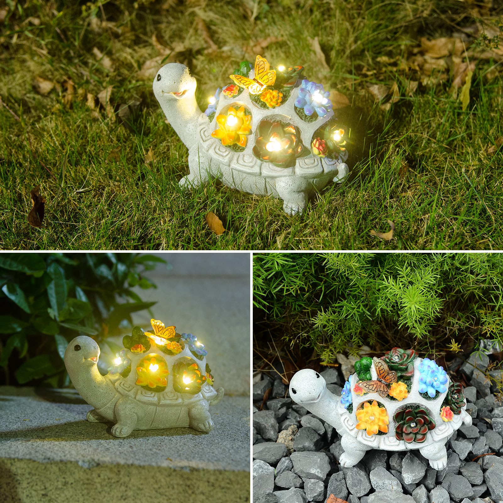 Turtle Solar Lights Outdoors Garden Statue Lawn Ornaments Turtle Solar Garden Statues With Butterfly Solar Lights Gifts For Women Men Birthday Gifts Turtle Garden Decor For Patio Lawn Porch Backyard
