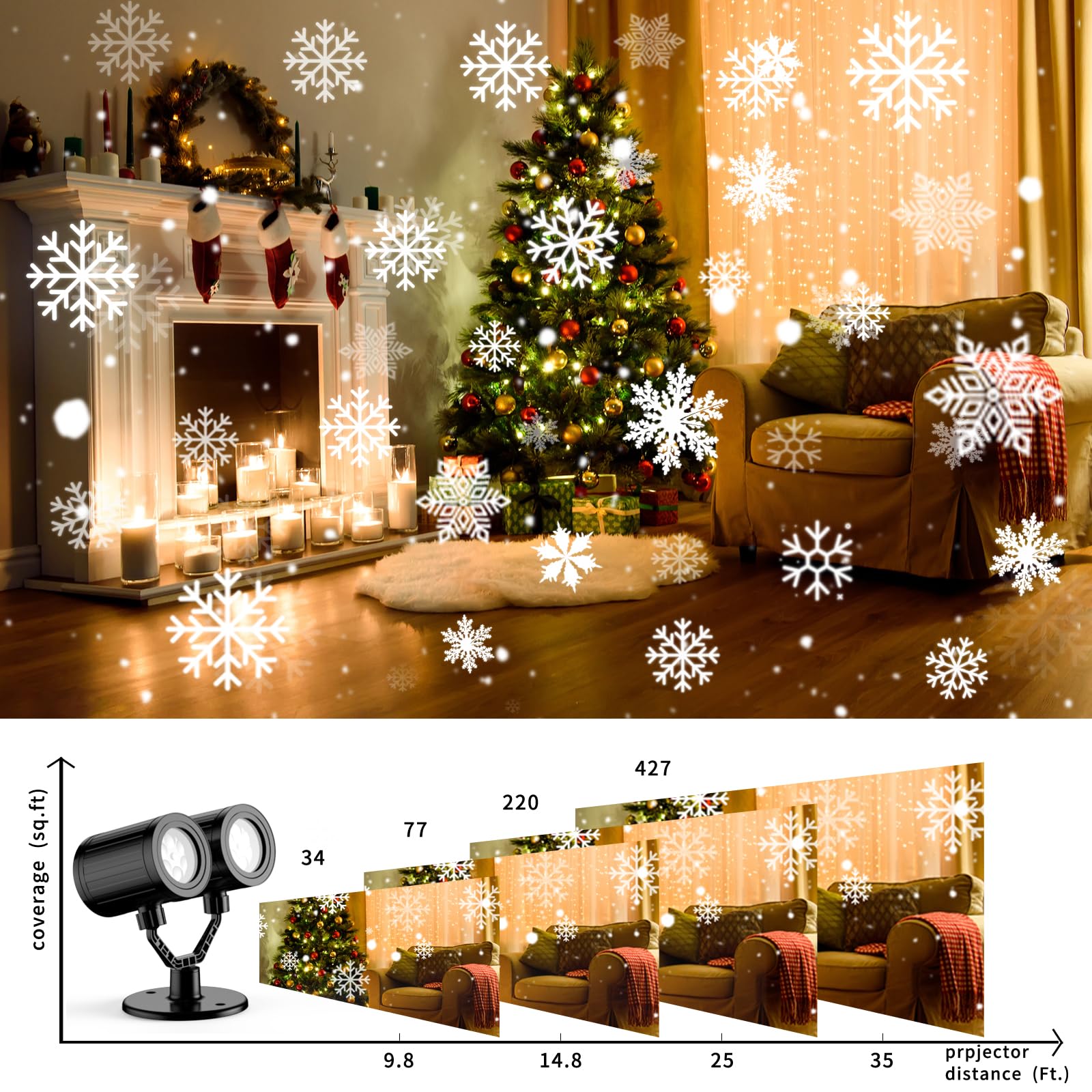Snowflake Christmas Projector Lights Outdoor 2025 Upgraded Double Head Snowflake Lights Waterproof Led Snowfall Projector For Ho
