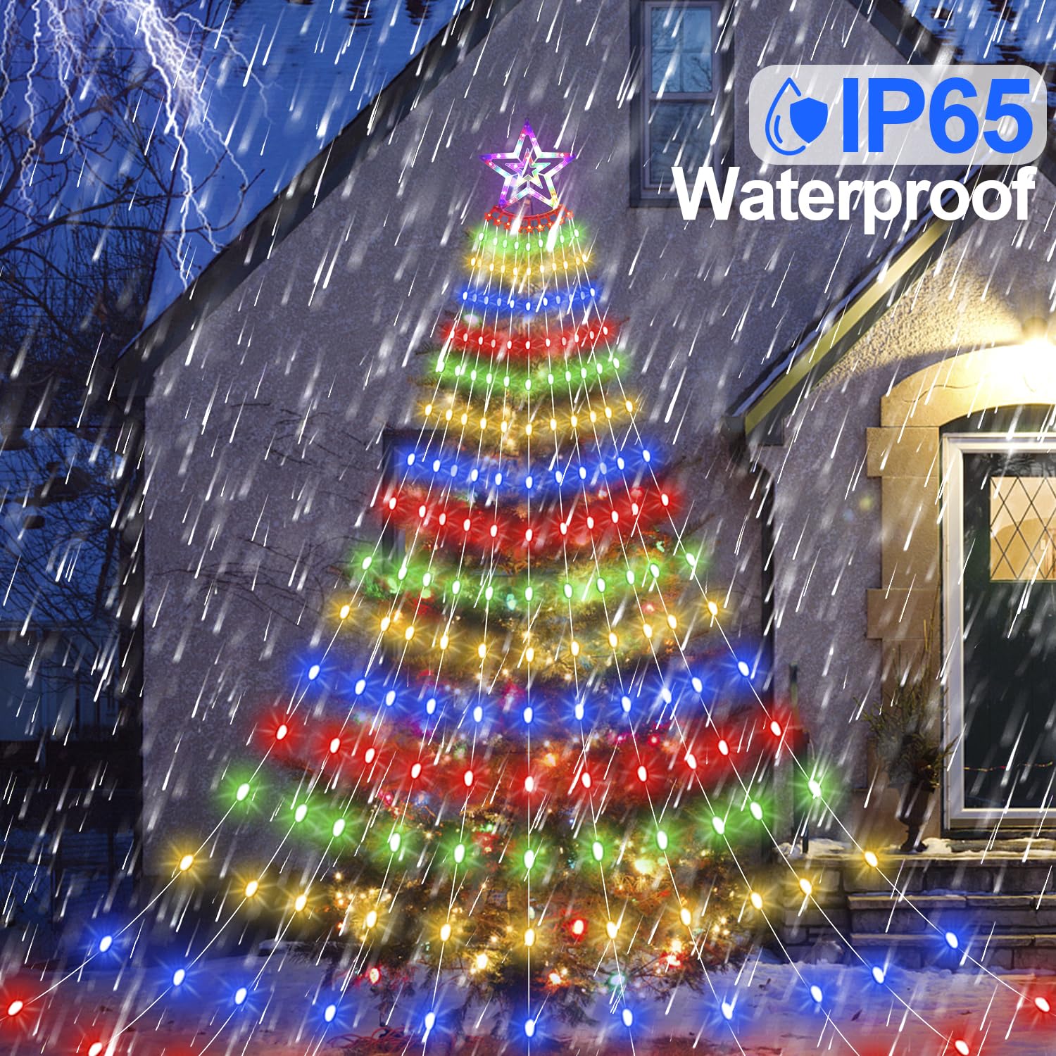 Christmas Decorations Star Lights Outdoor, 23Ft 11 Strand 818 Led Waterfall Tree Lights With 8 Modes Timer Remote Plug In Christ
