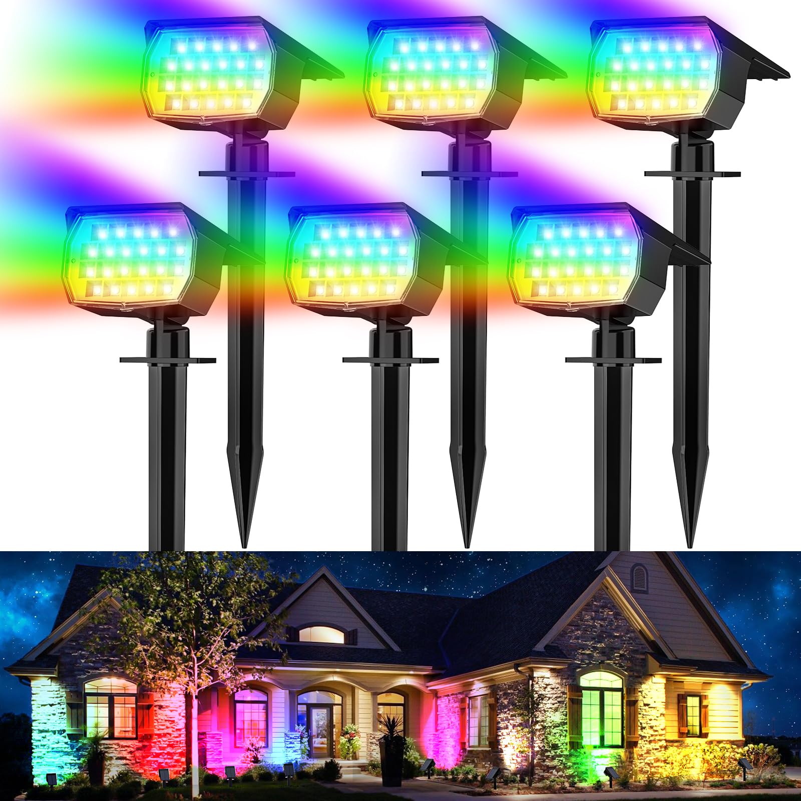 WENATY Solar Spot Lights Outdoor Color Changing, [7 Mode/6 Pack] Christmas Landscape Spotlights, Solar Lights Outdoor Waterproof