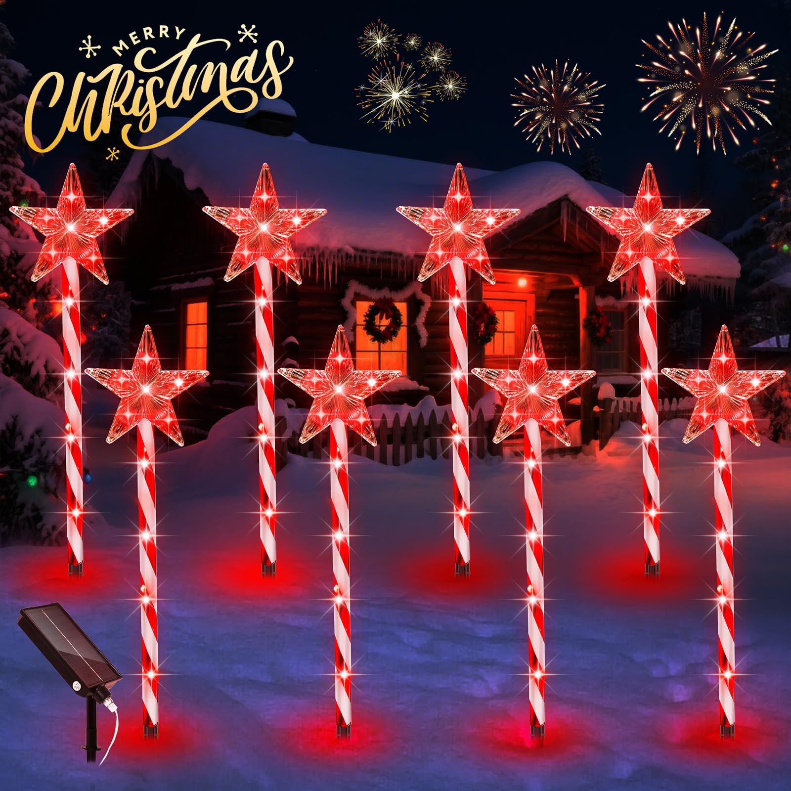 ZIVASA Solar Christmas Lights Outdoor 8 Pack  2200mAh Solar Xmas Decorations Star Light  8 Lighting Modes IP65 Waterproof Christmas Pathway Lights Outside for Garden  Yard  Street  Park  Holiday (RED)