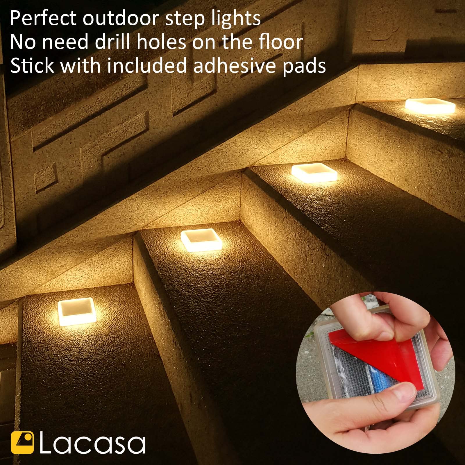 Lacasa 4-Pack Solar Deck Lights Outdoor Waterproof Led, Garden Step Lights Solar Powered Driveway Dock Lights Marine, Dusk To Da