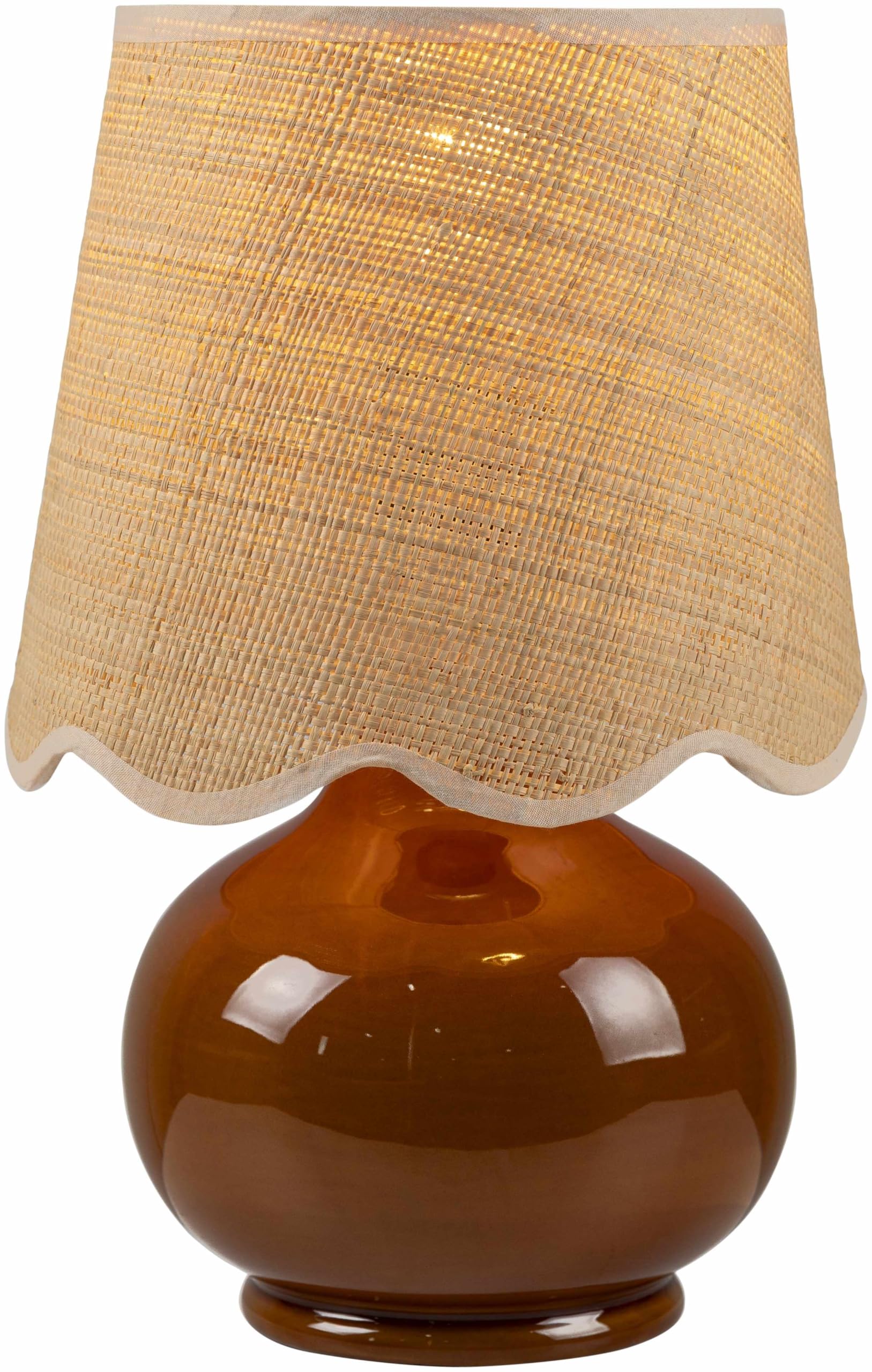 BoutiqueRugs Boho Ceramic Bedside Table Lamp - 13inH, Rattan Shade, Tan/Beige, Model TXCHMA1-001