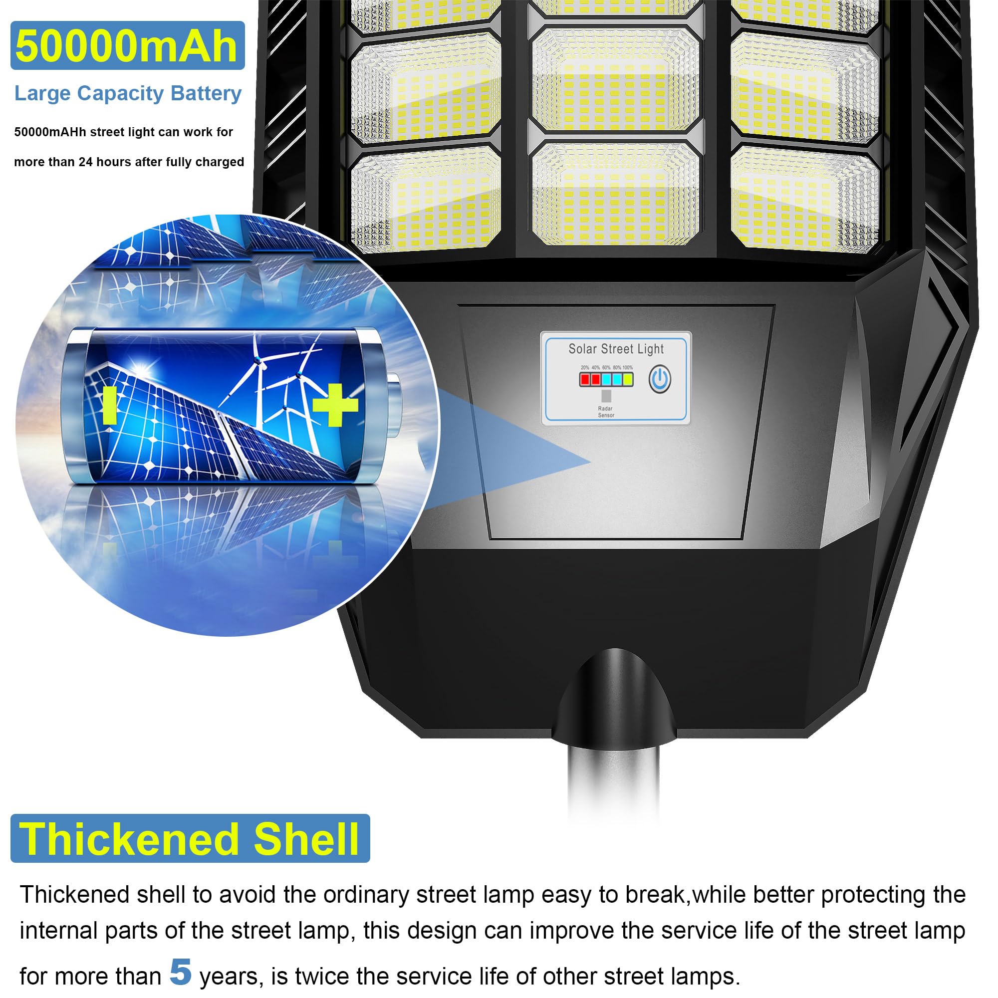 Adewalk 6000W Solar Street Light, Commercial Solar Street Lights Outdoor Dusk To Dawn, Solar Lights Outdoor With Motion Sensor A