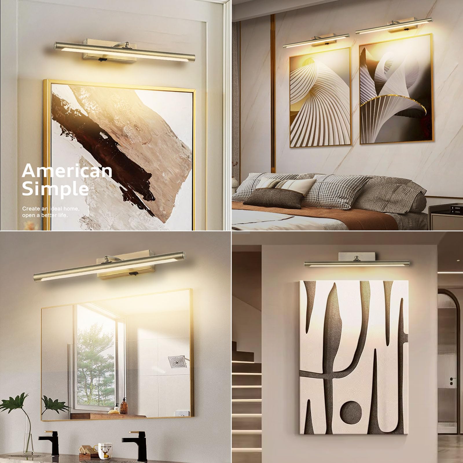 Kiloeye Picture Lights Battery Operated With Remote, Rechargeable Picture Lights For Wall Brightness Dimmable Sticker/Screw Installation, Art Light For Gallery, Artwork (Bronze, 20‘’)