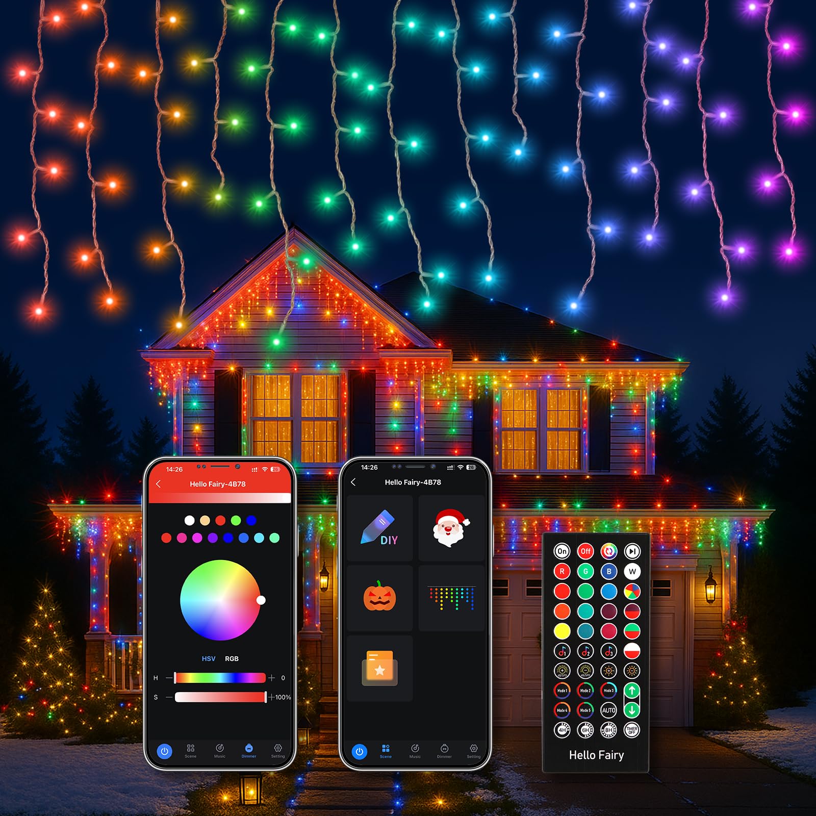 NAWEISIX Smart RGB LED Icicle Lights - Waterproof, App Control, Music Sync, 33ft, Multicolor, Model BESL79