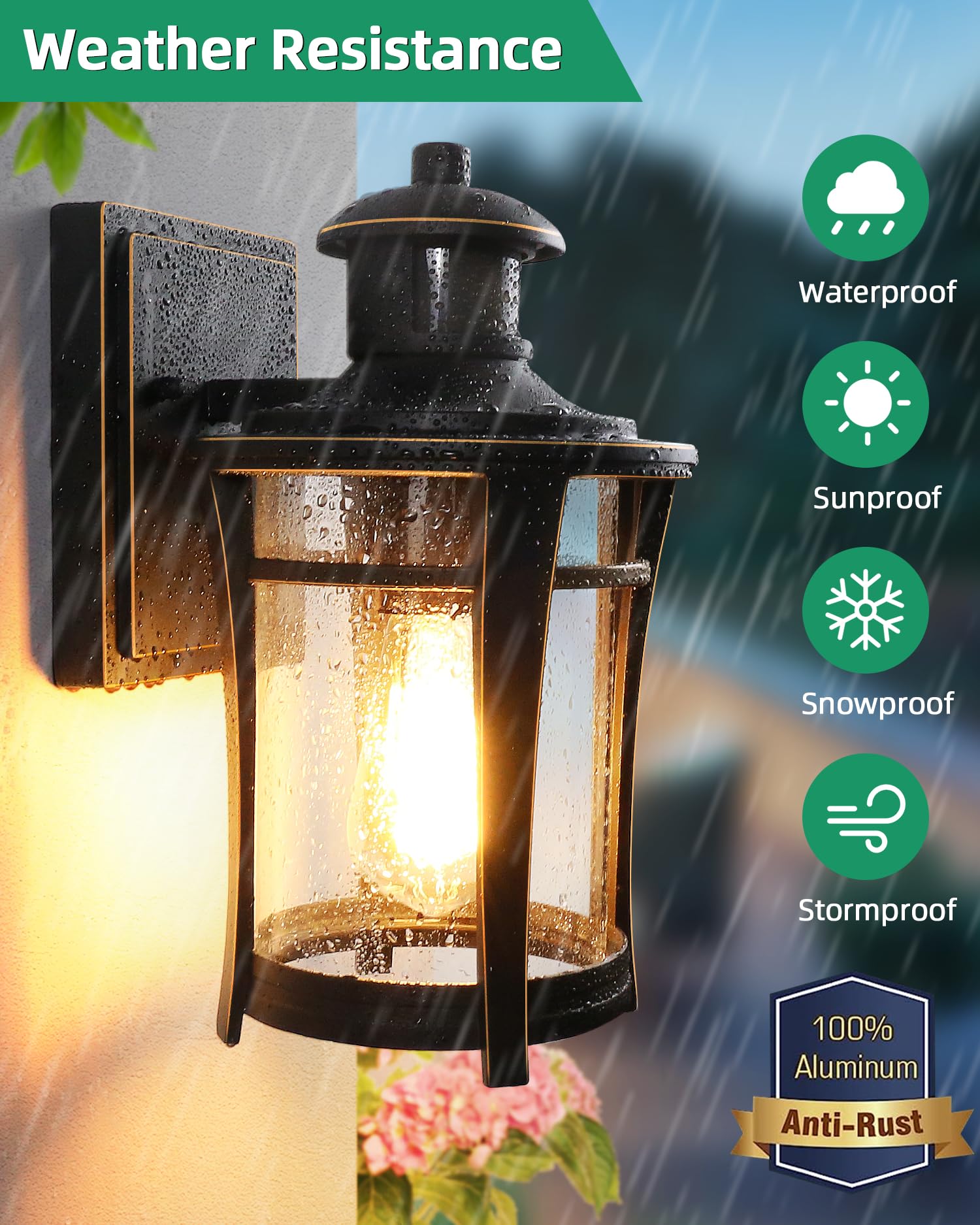 Lamomo Outdoor Motion Sensor Lights, 2-Pack Dusk to Dawn Wall Sconces, Waterproof Black and Gold, Model 0289-G-2PUS