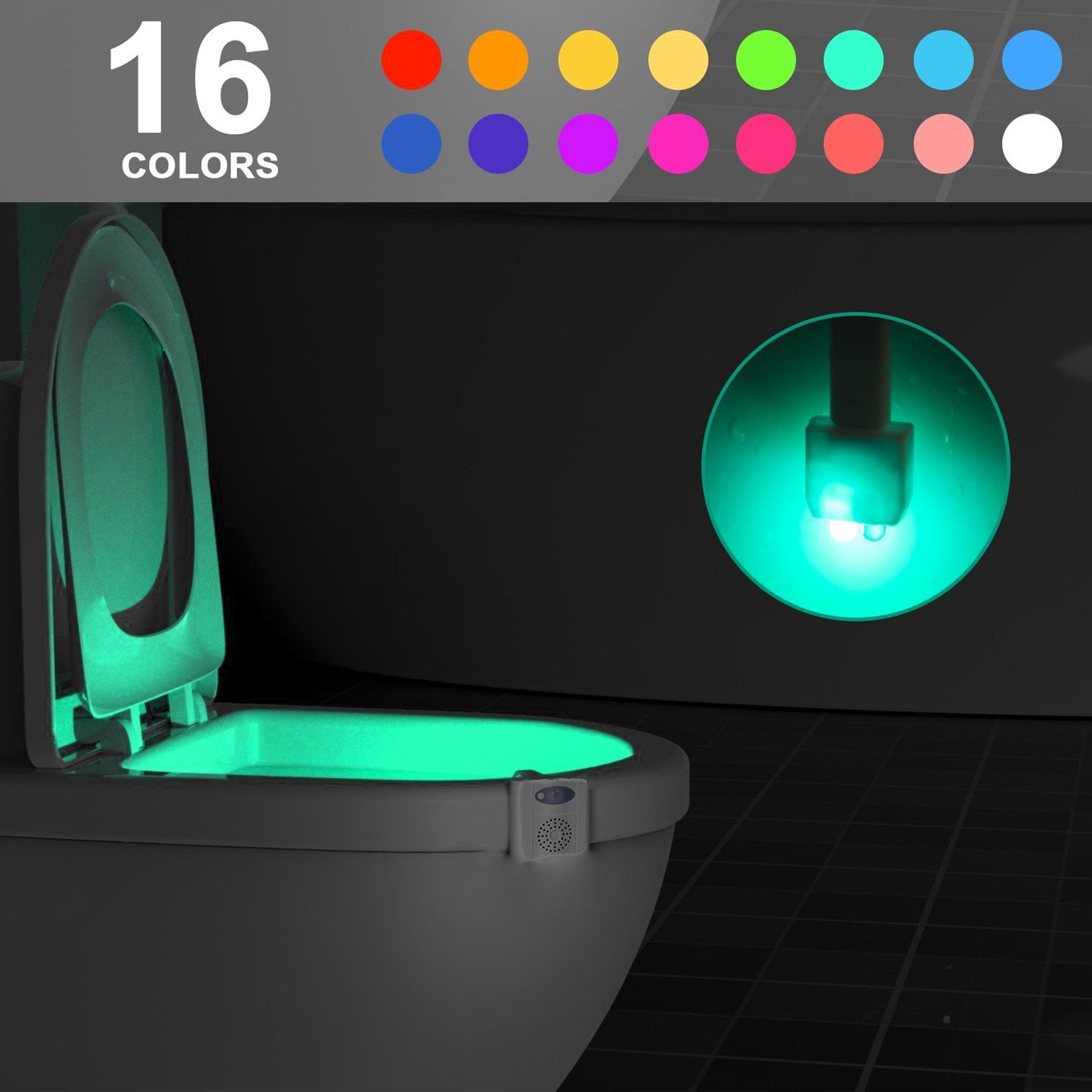 Ailun Toilet Night Light, Motion Activated LED, 16 Color Changing, Plastic, White, Model ToiletNightLight 16Colors, 2 Pack