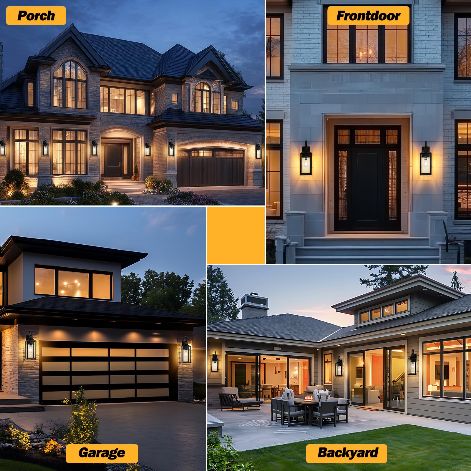 Yolsunes 19" Outdoor Wall Lights 2 Pack, Black Metal with Gold Trim, Waterproof Sconces for Porch, Garage, Model B06094P-2PK-GDBK