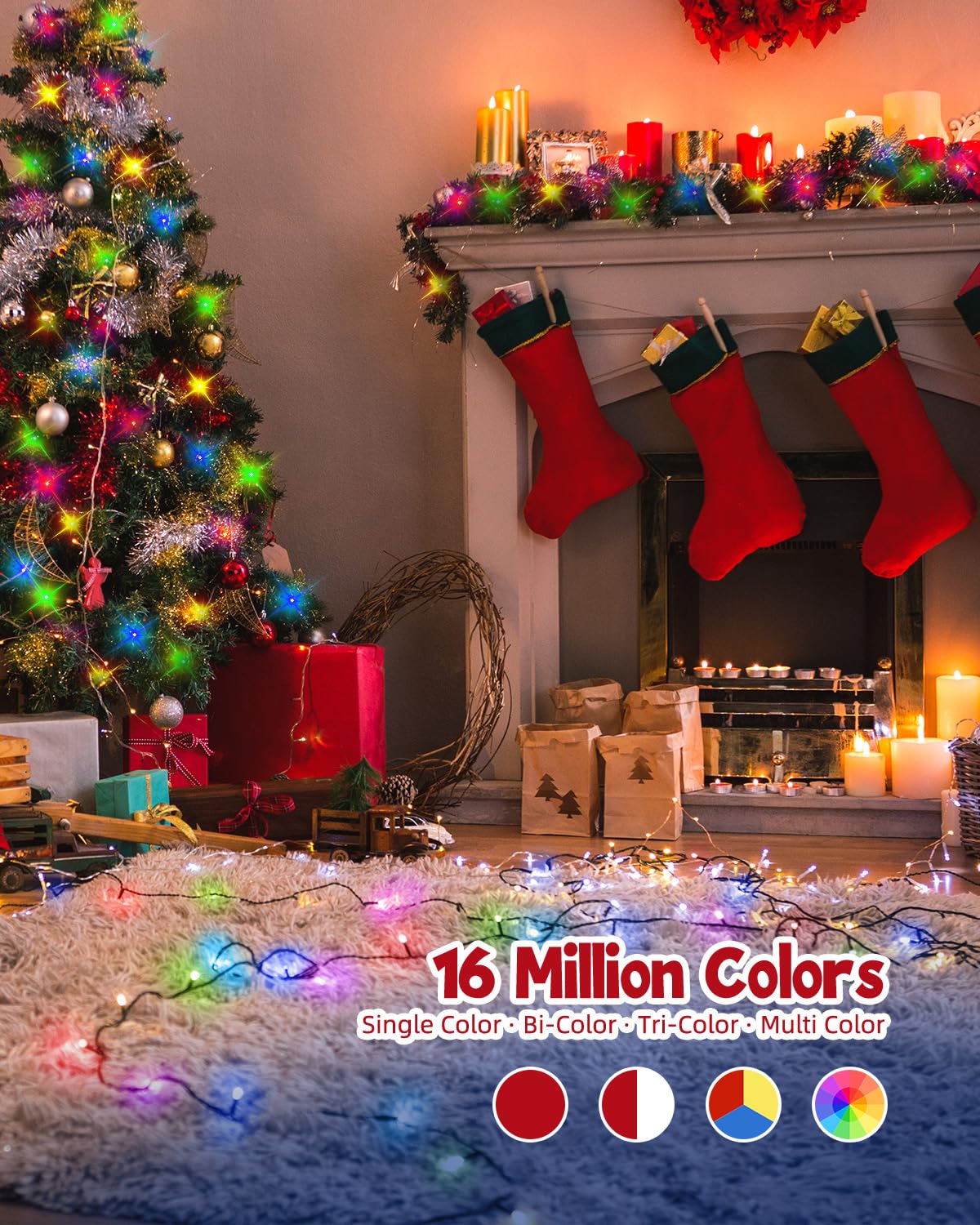 Minetom RGB Color Changing Christmas Lights, 165Ft, 500 LED, App Control, Multicolor, Model RKPO-UL2400500IP44-1