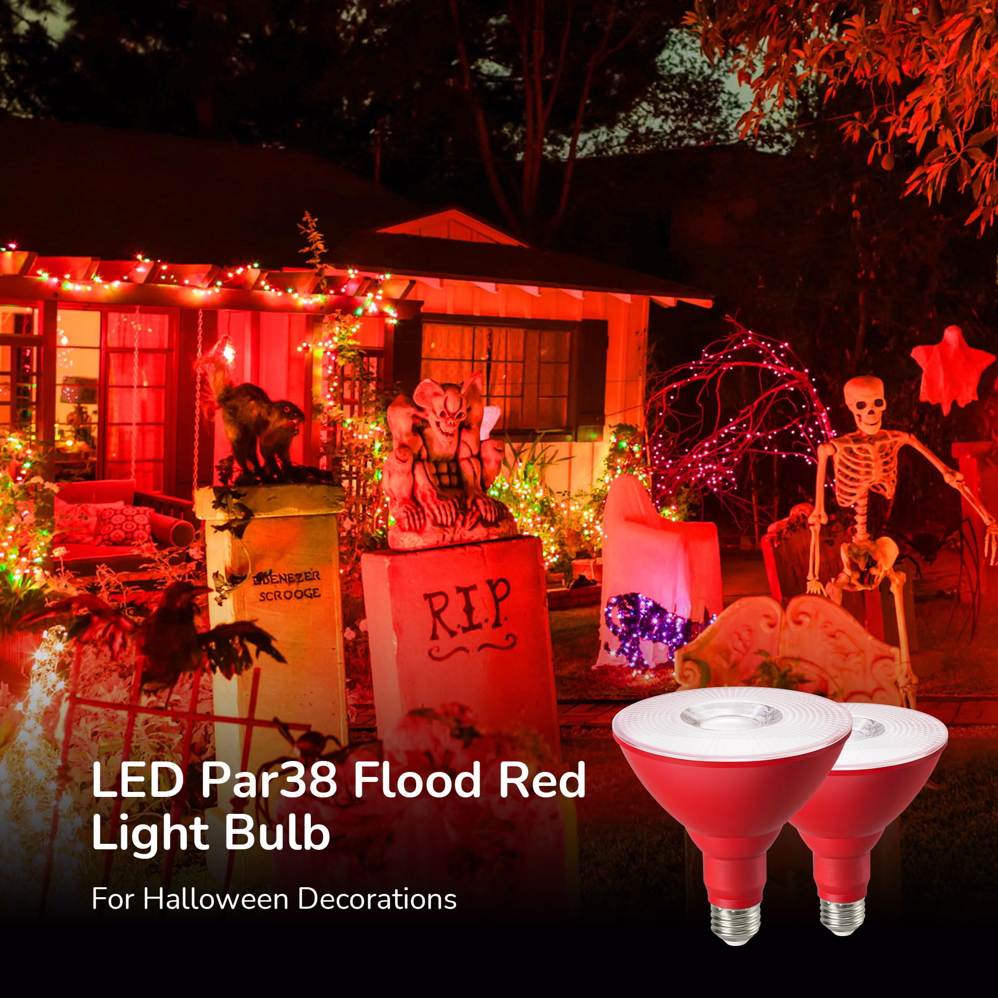 EDISHINE Red LED Flood Light Bulbs, Dimmable 18W (120W Equivalent), E26 Base, 2 Pack, ETL Listed