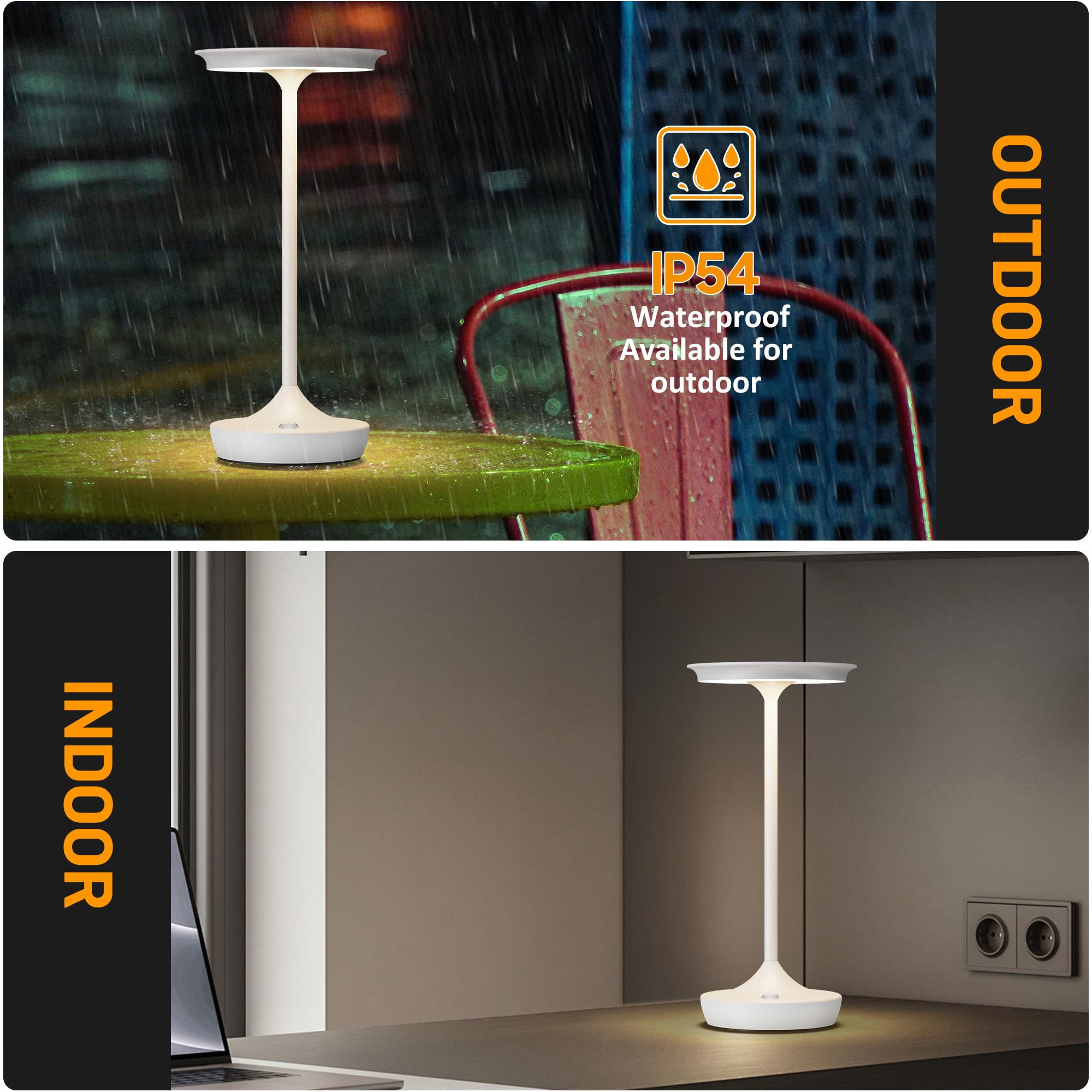 YHT Cordless Table Lamps, Waterproof 6000mAh Battery, Stepless Dimming, 2-Pack, White