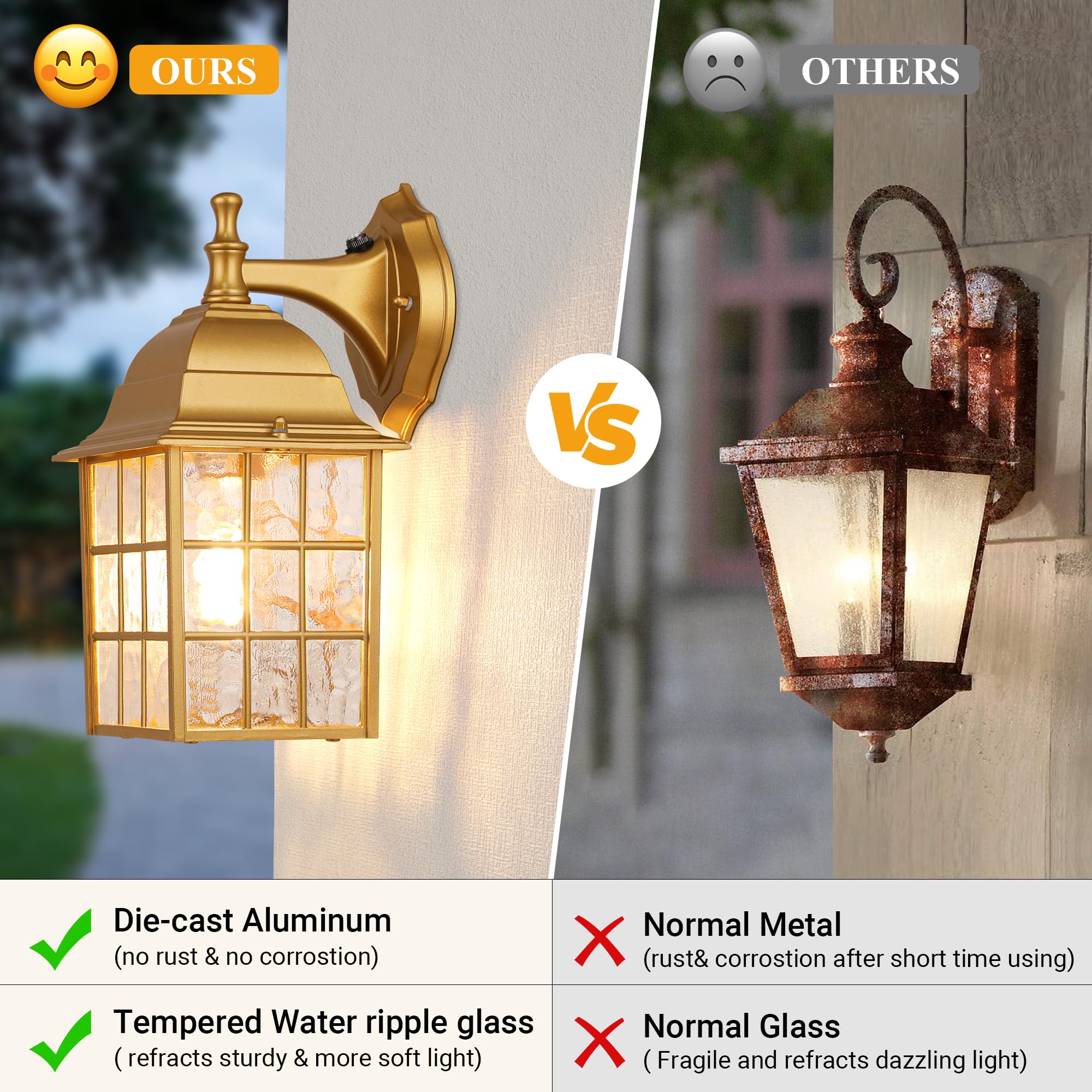 2-Pack Outdoor Porch Light Fixtures With Photocell Sensor, Dusk To Dawn Exterior Light Fixture Wall Mount, Outside Lights For Ho
