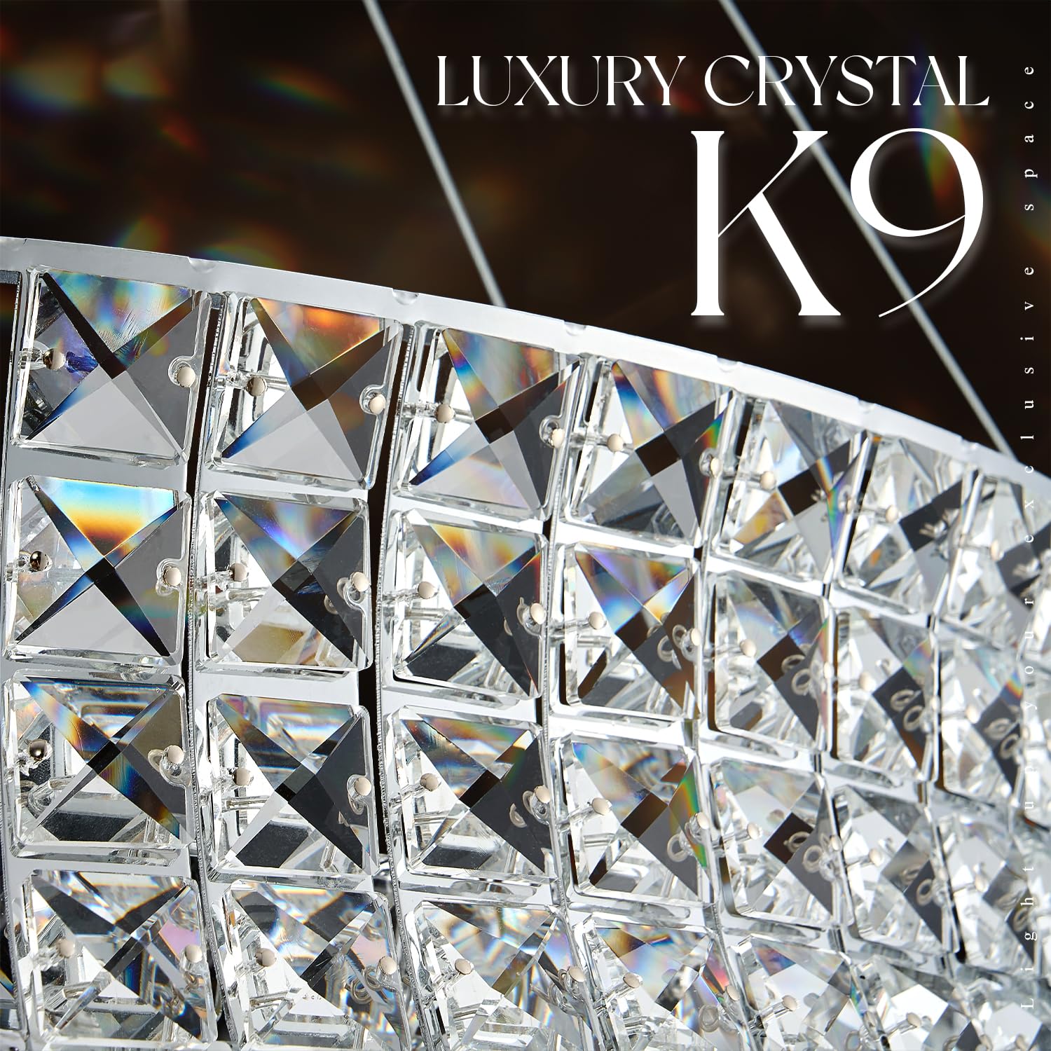Poemoon Crystal LED Chandelier 2-Tier Dimmable 3000-6500K 24in  Chrome Model 4003-600C