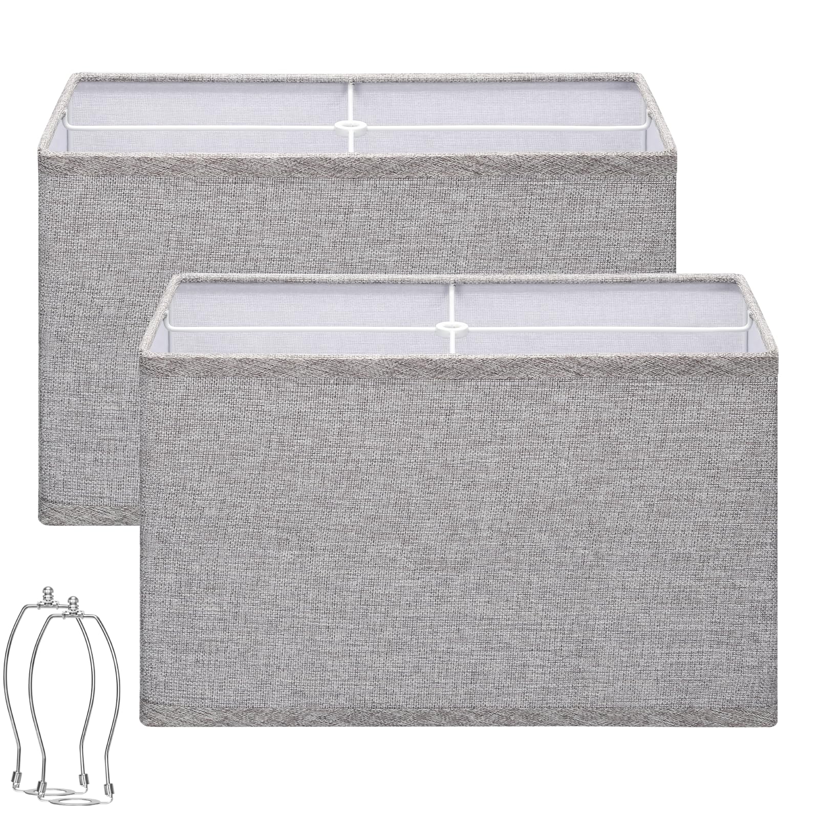 Rectangular Lamp Shades Set of 2  16L x 8W x 10H Large Lamp Shade  Gray Lampshades for Floor Lamps Table Lamps  Natural Linen Hand Crafted  Spider  Harp Holders Included  Easy Assembly Required