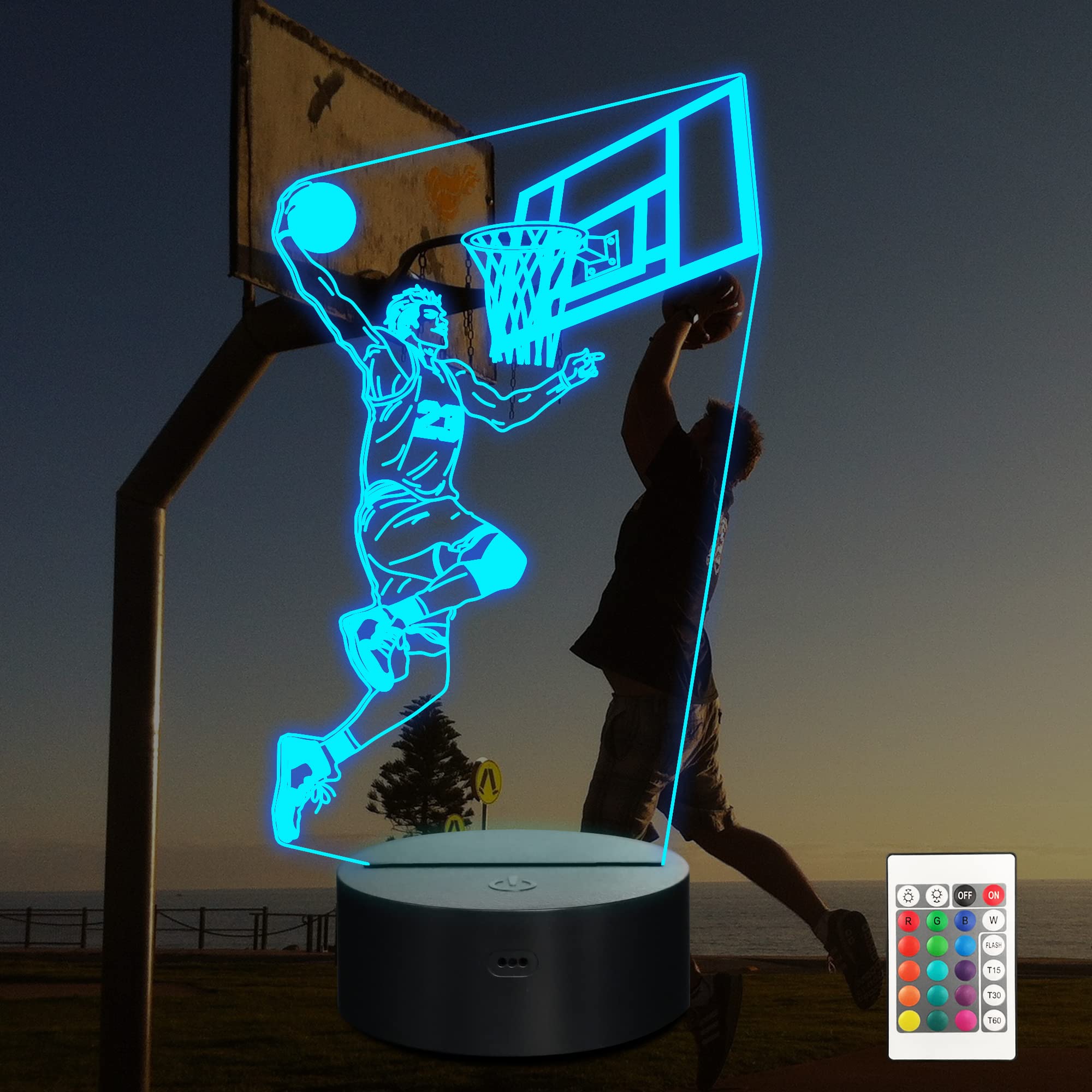 Ammonite 3D Night Light Basketball Player Lamp, 16 Color Remote Led Decor For Kids' Room