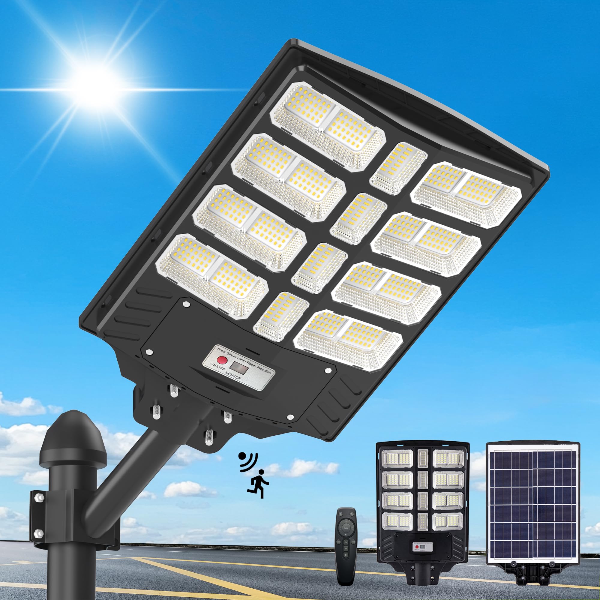 Kifflux 5000W Solar Street Lights Outdoor - Solar Lights Outdoor Waterproof, Commercial Solar Parking Lot Lights Dusk to Dawn & 