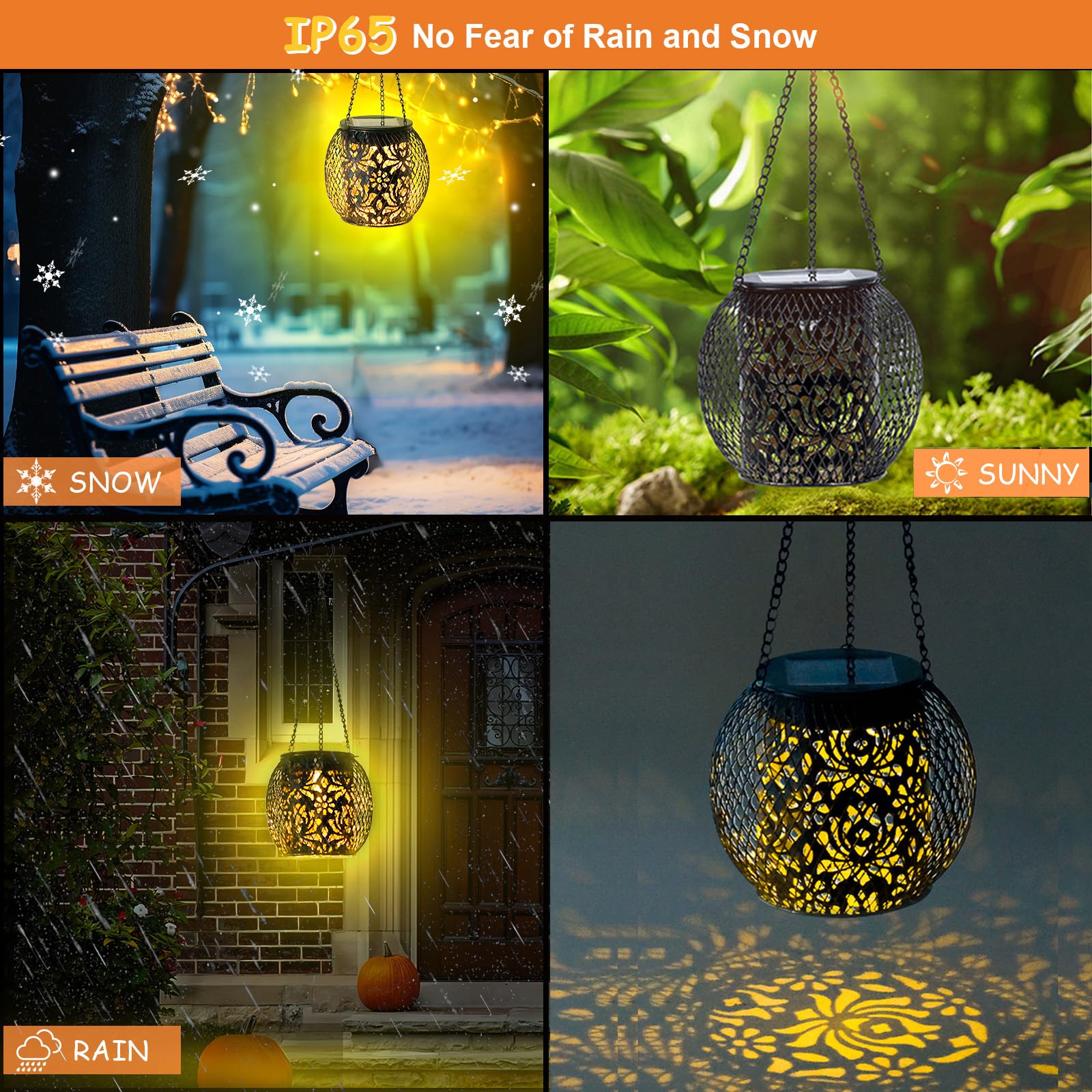 Solar Lanterns Outdoor Waterproof, Hanging Solar Lights Outside Garden Decor, Metal Solar Garden Lights Patio Decor For Yard, So