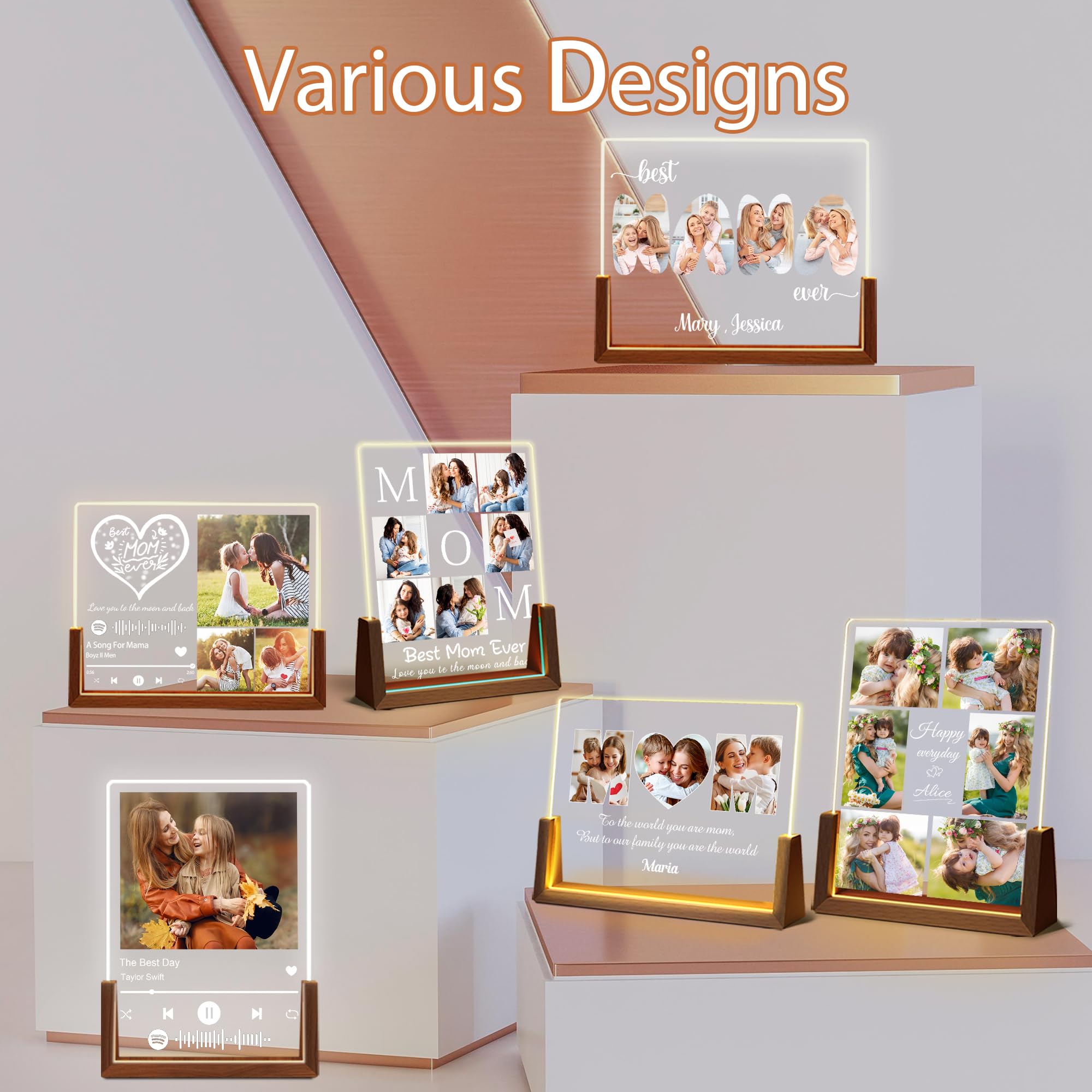 Maiwell Personalized Mothers Day Birthday Gifts For Mom Wife  Custom Best Mom Ever Gifts From Daughter Son Husband  Acrylic Night Light Picture Frame With Photo Name Christmas Gift For Mama Women