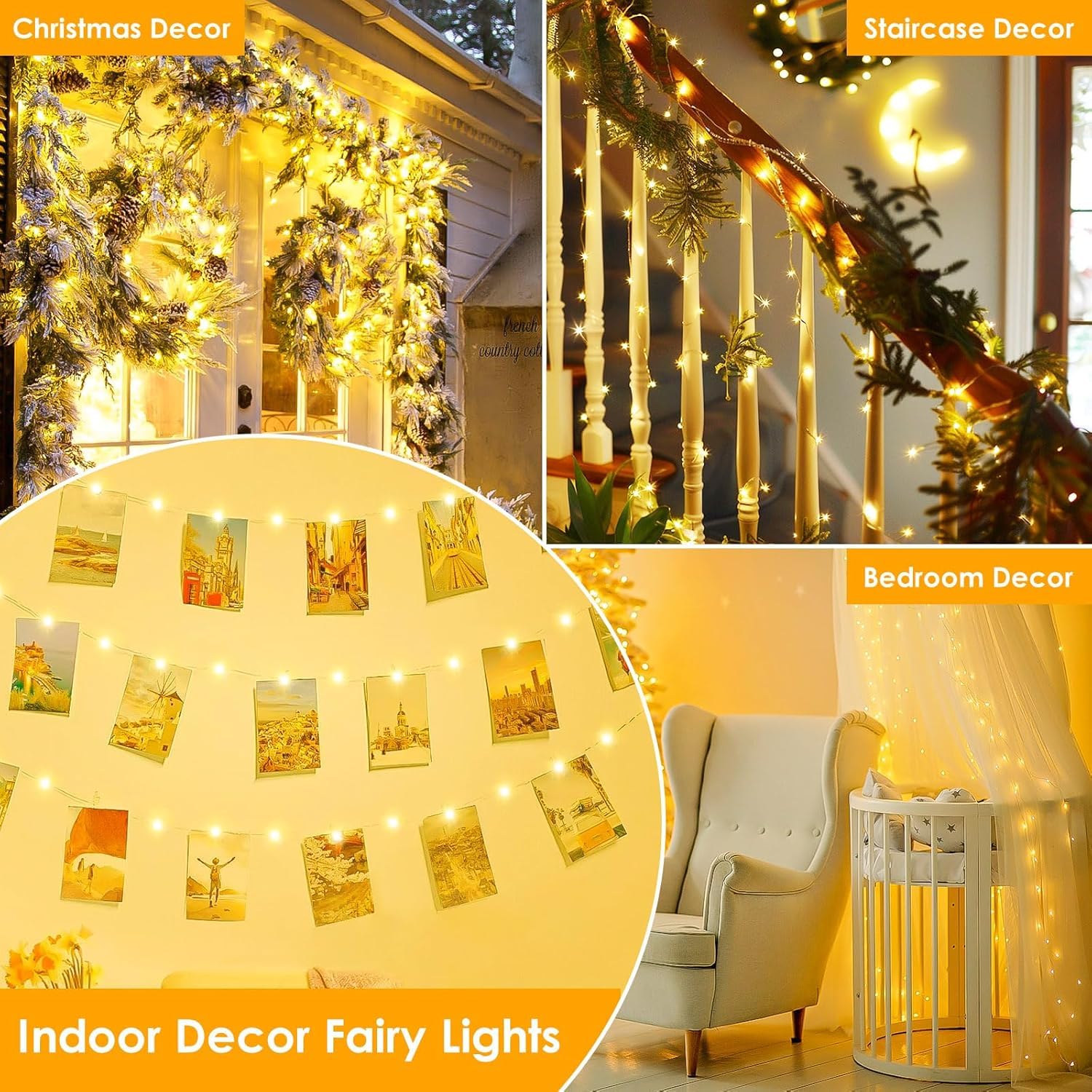 BHCLIGHT 4Pack Battery Operated Fairy Lights, 240LED Waterproof String Lights, Warm White, with Remote and Timer for Indoor & Outdoor Decor