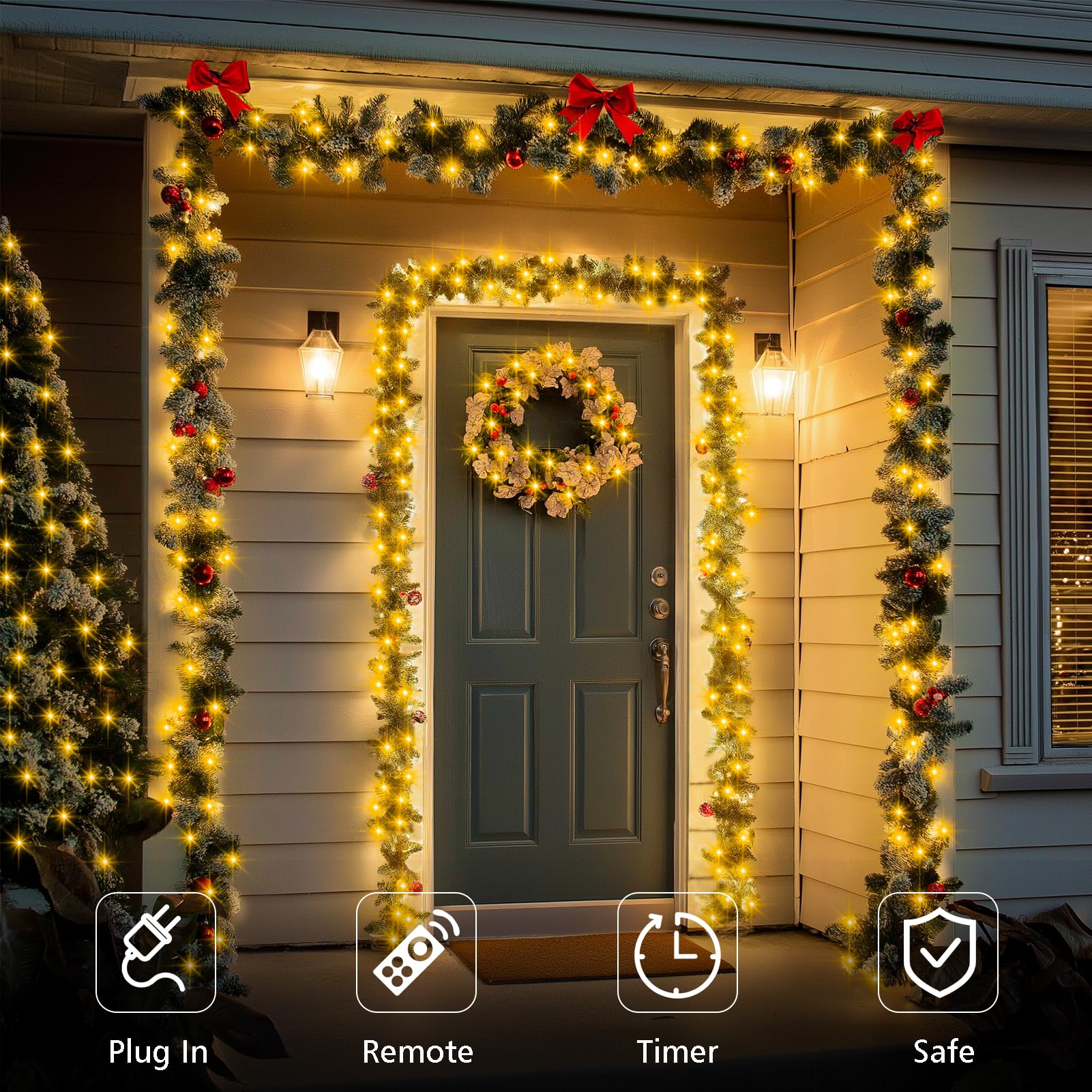 echosari 2 Pack Fairy String Lights, 33FT Green Wire, 100 Warm White LEDs, IP68 Waterproof, 8 Modes Timer, Model DMO-300