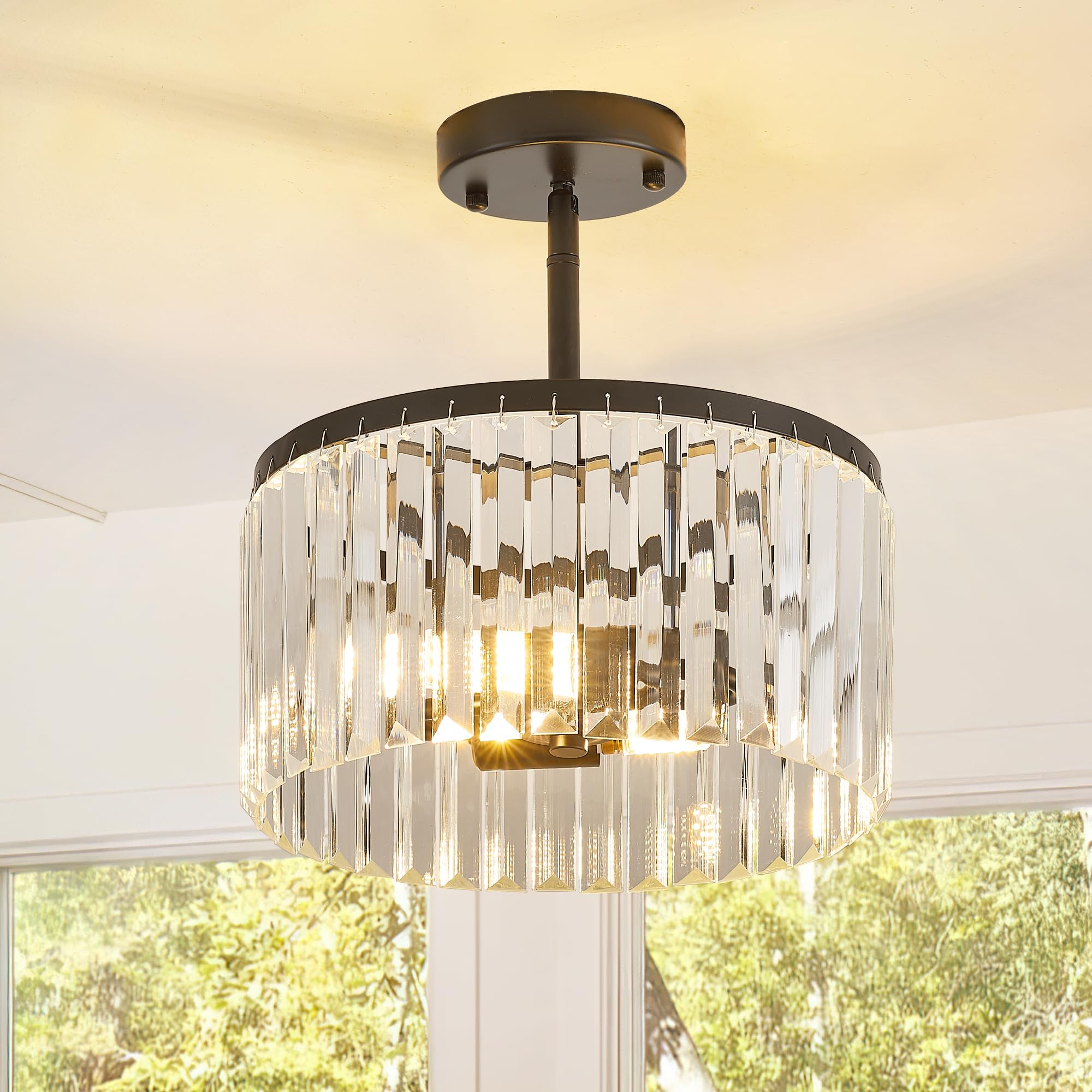 lighceac Modern 17.6 Gold Crystal Chandelier Ceiling Light Fixtures for Dining Room Elegant Glam 8-Light Crystal Chandeliers Lighting for Bedroom Entryway Hallway Living Room Kitchen Island Foyer