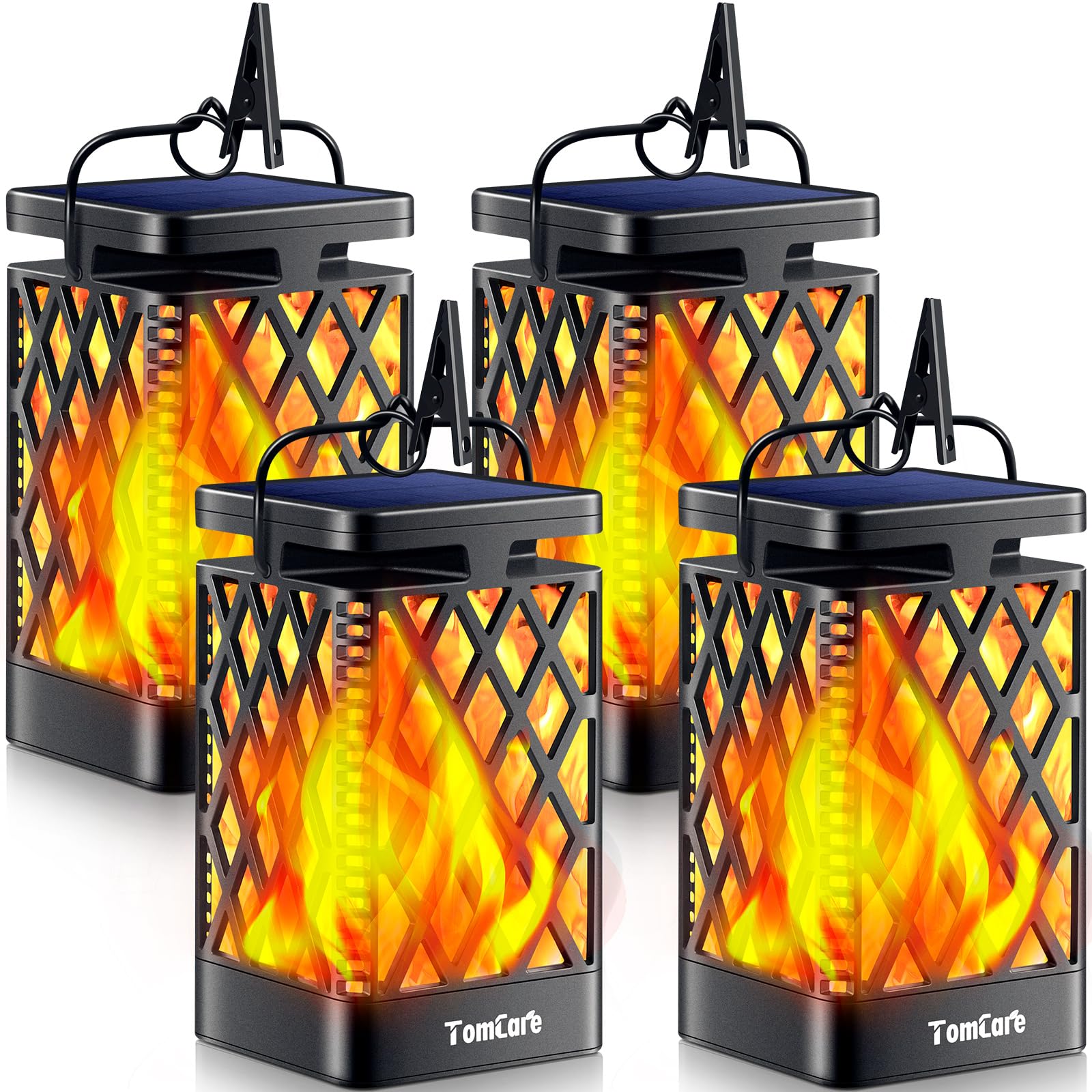 TomCare Solar Lights Outdoor Flickering Flame Solar Lantern Outdoor Hanging Lanterns Decorative Outdoor Lighting Solar Powered W