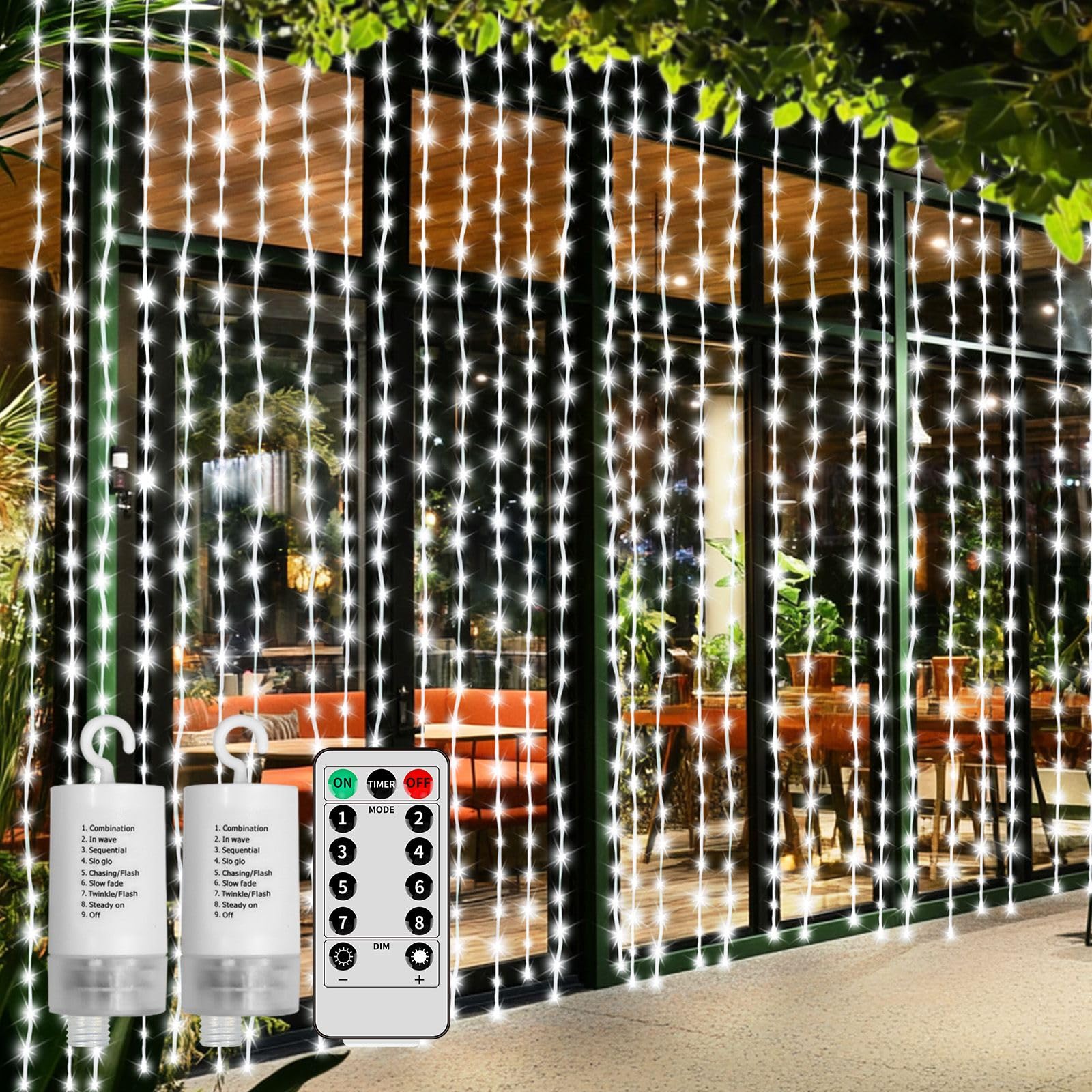 Ryblgled 300 LED Curtain Lights Battery Operated  2Pack 10ftx10ft Battery Power Fairy Curtain String Lights with Remote Timer  for Outside Patio Backdrop Indoor Bedroom Wedding Decor Cool White