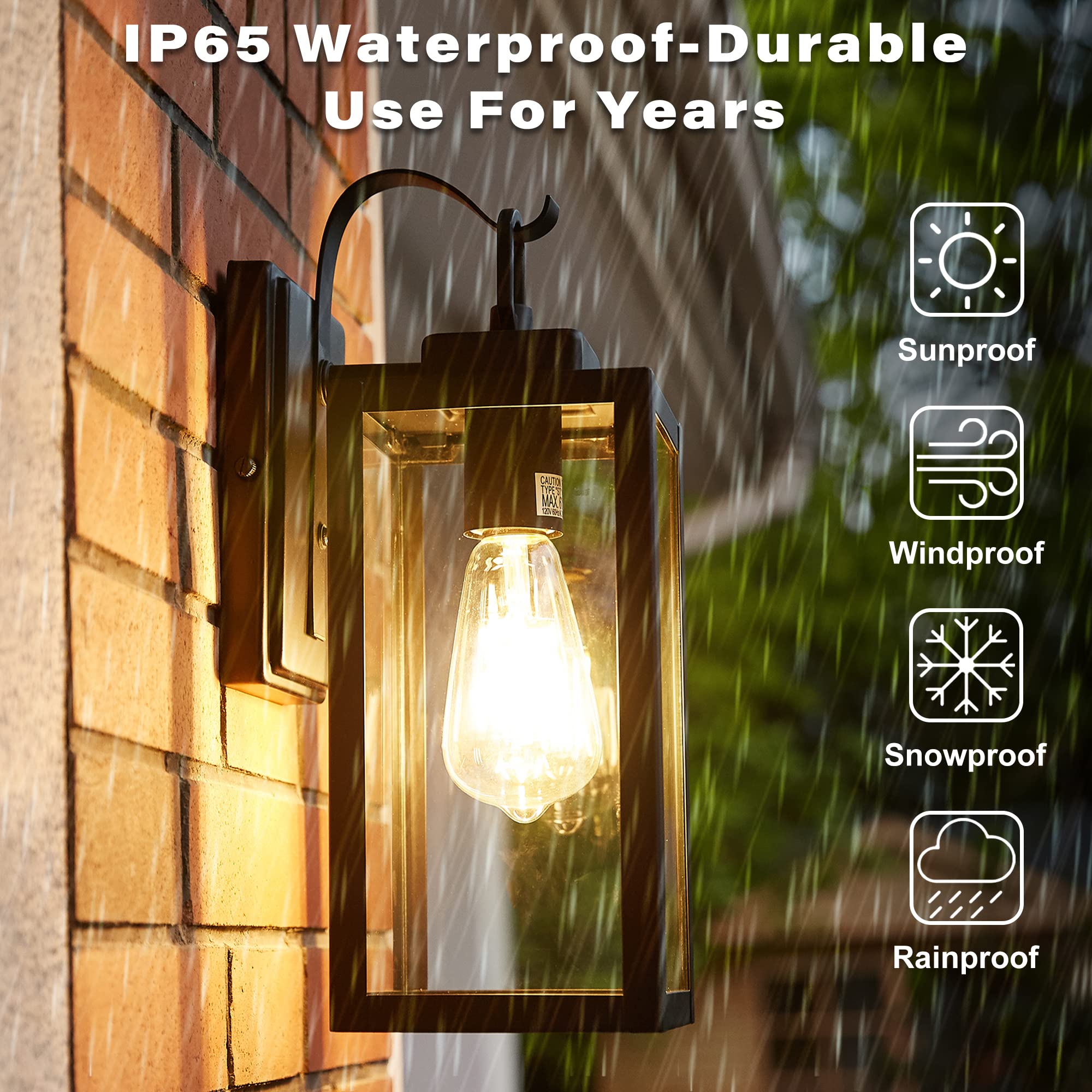 Pia Ricco Outdoor Wall Lights, Matte Black Exterior Light Fixture With Clear Glass Shade, Waterproof Front Porch Lighting, Moder