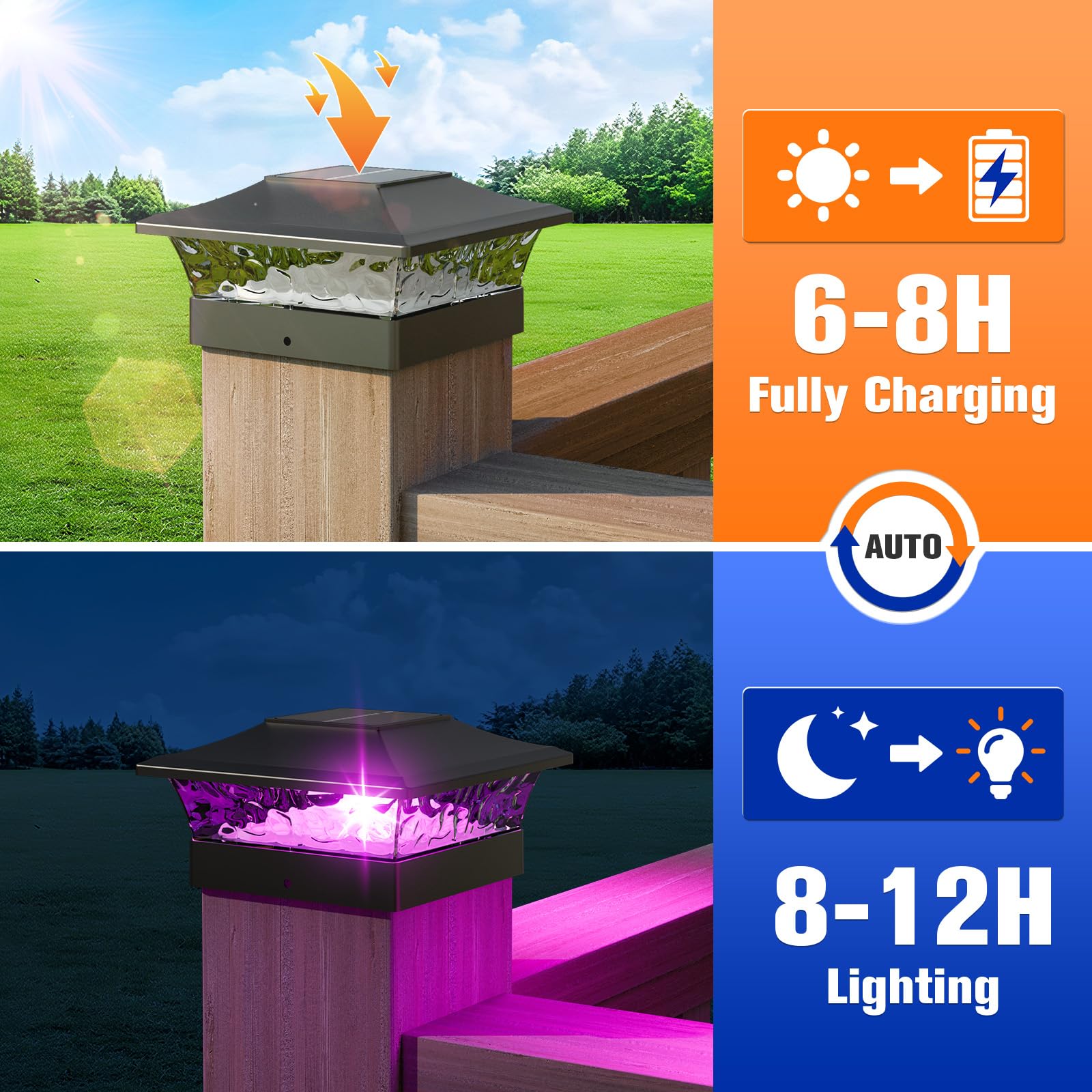 Aponuo 4X4 Solar Lighted Post Caps,4X4 Solar Post Cap Lights 4 Lighting Modes,Deck Post Lights Solar Powered Outdoor For Fence D