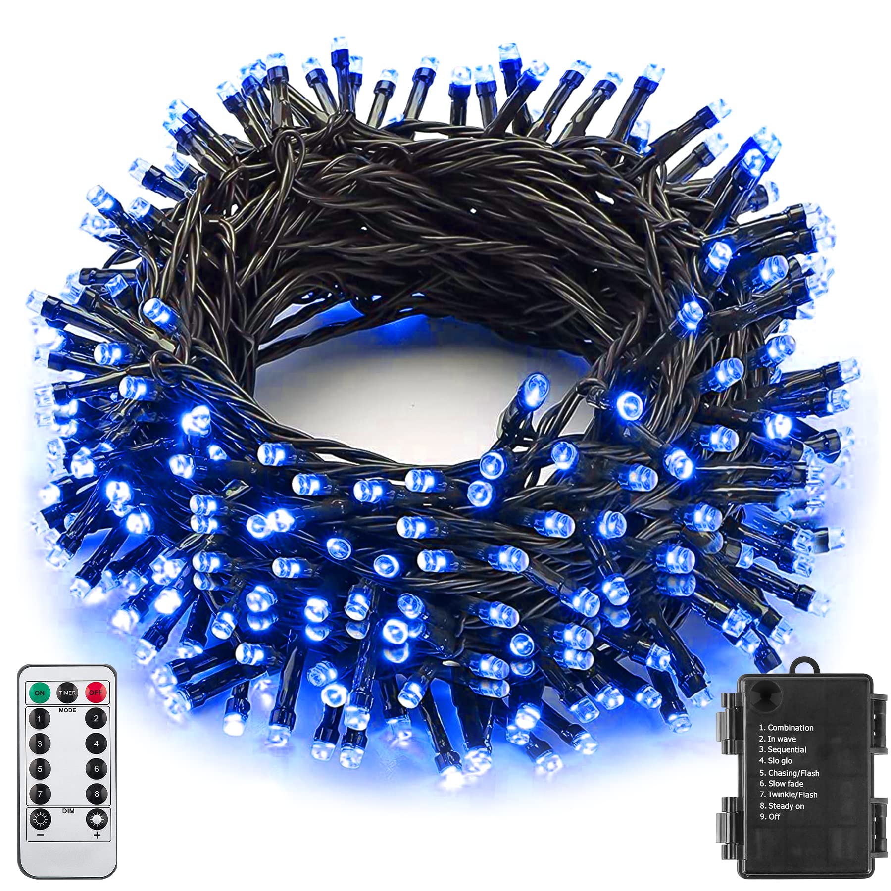 Sukesou Halloween String Lights 33Ft 100Led Blue Fairy Lights For Indoor Outdoor Waterproof Remote Timer Black Wire String Lights For Hanging Garden Party Holiday Halloween Décor