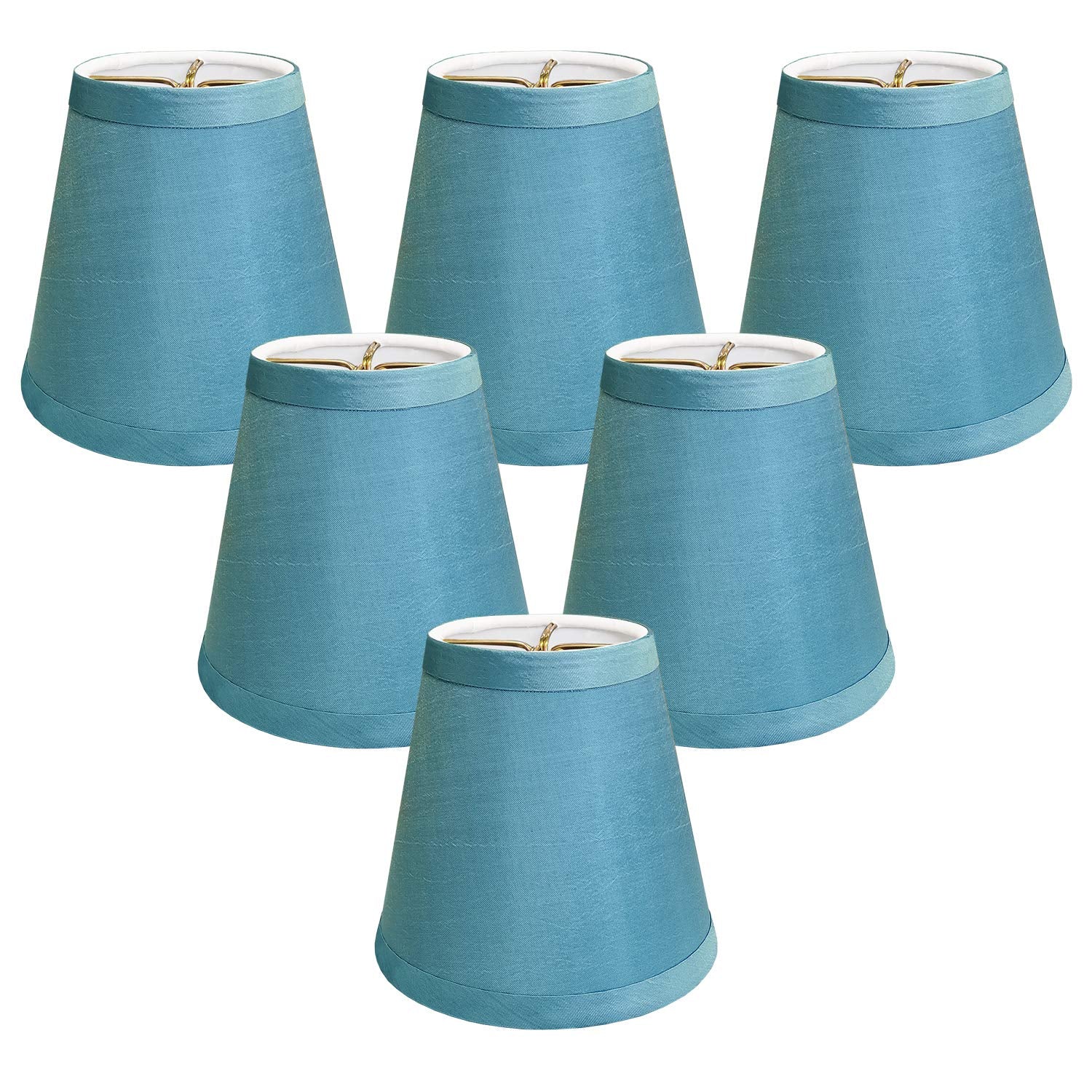 Royal Designs Clip On Empire Chandelier Lamp Shade, 3in x 5in x 4.5in, Silk, Blue, Set of 6, Model CS-1006-5BLU