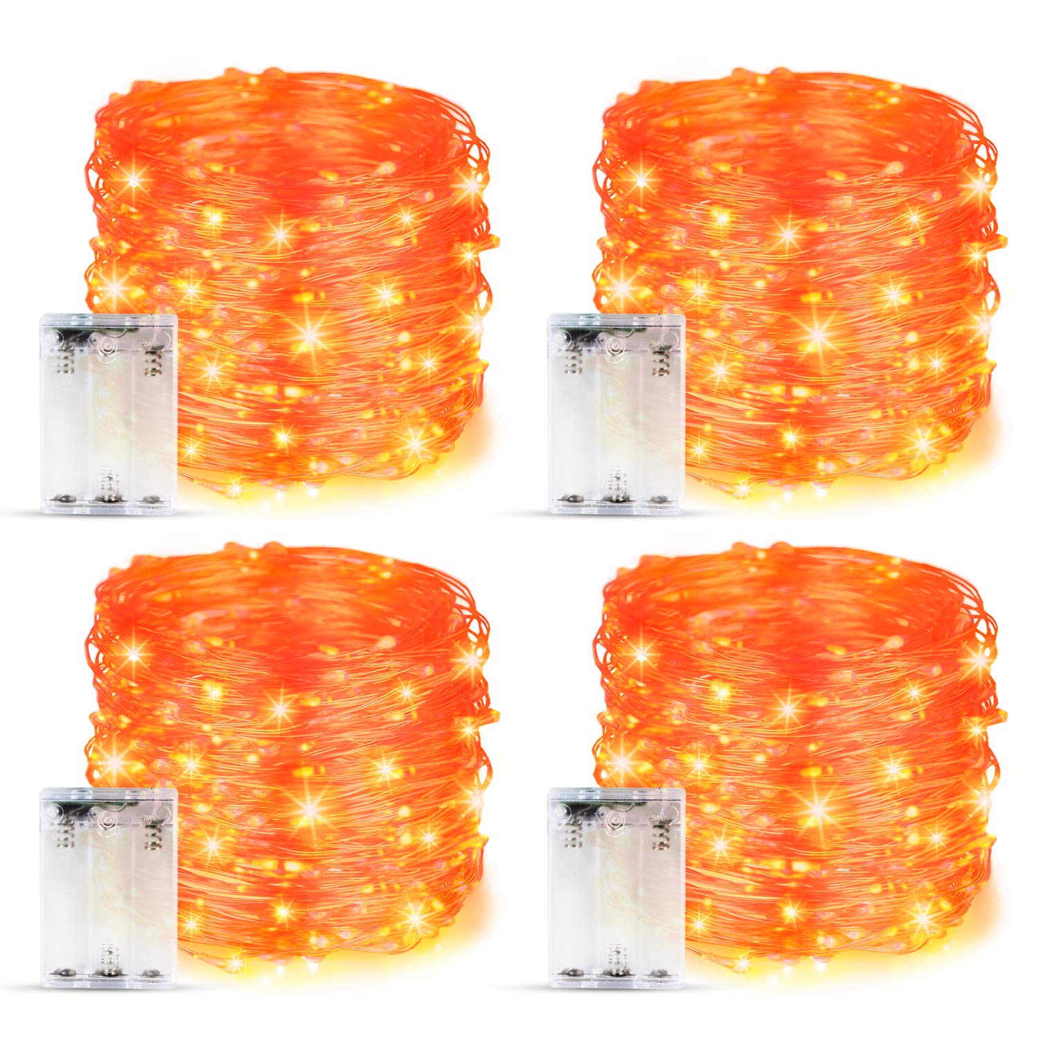 Makion Halloween Decorations,Orange Fairy String Lights 4 Pack,19.7Ft/6M 60 LEDs 2 Modes Indoor Copper Wire Twinkle Lights for H