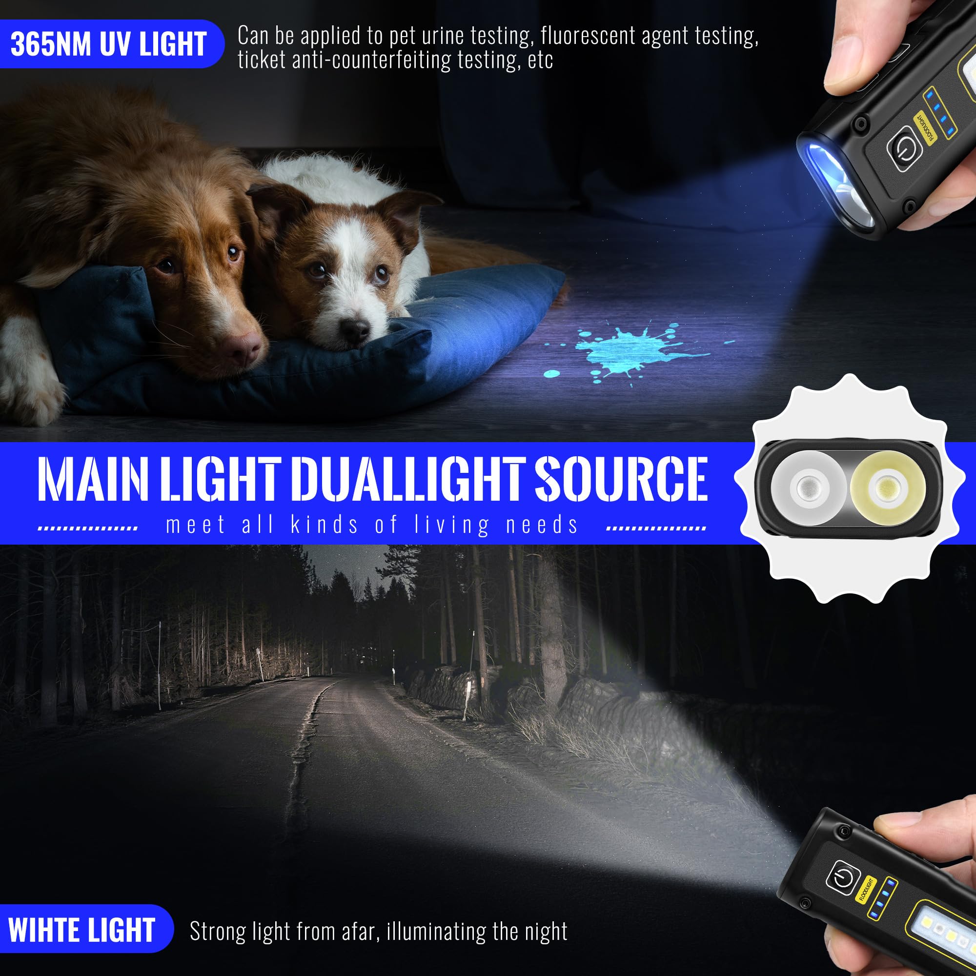 Flashlight Uv Light 365Nm, Blacklight Edc Flashlights Mini Led High Lumen Usb -C Rechargeable Portable With Magnetic Base, Cob W