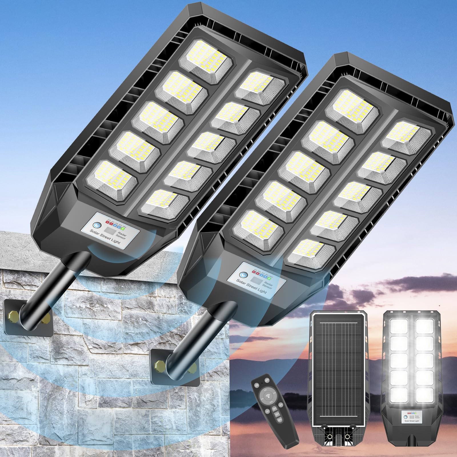 CEDIO Solar Lights Outdoor, Solar Street Lights, Street Lights Outdoor, IP66 Waterproof Motion Sensor Light for Outside, LED Flo