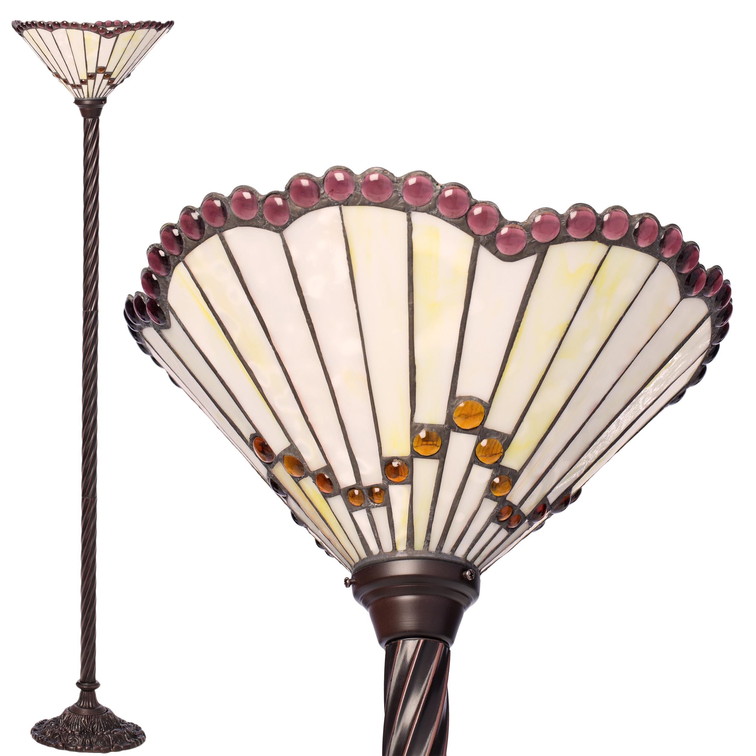 Warehouse of Tiffany 1483BB75B Tiffanystyle White Jewel Torchiere, White