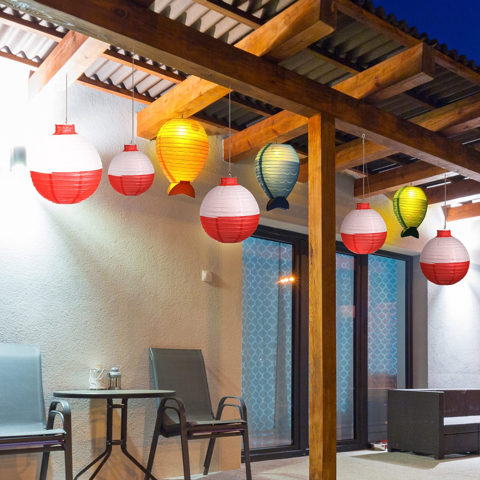 17 Pcs Fishing Birthday Party Decorations Set 3 Fish Shaped Hanging Paper Lanterns 10 Fishing Bobber Round Paper Lanterns 1 Fish