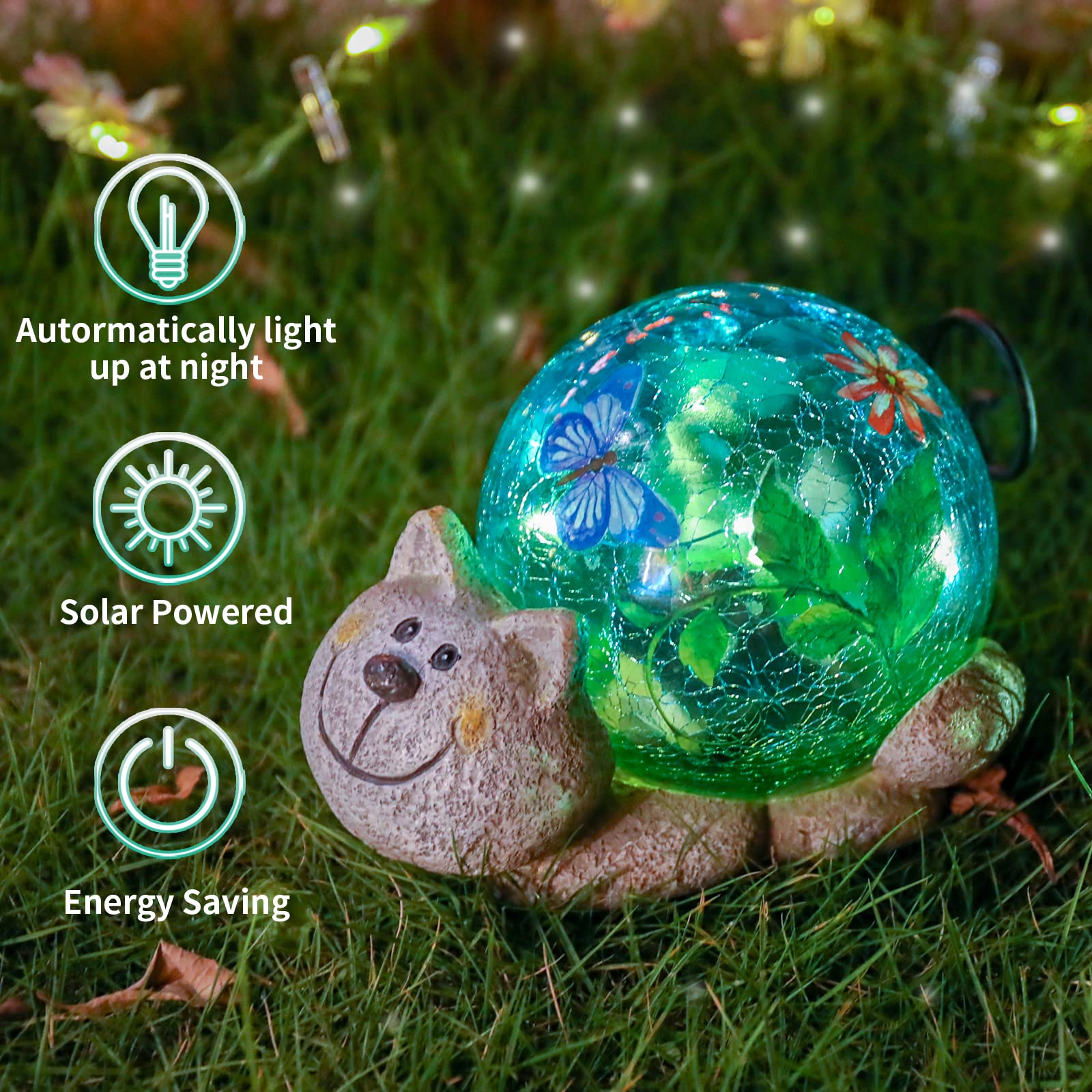 Afirst Garden Cat Statue - Resin Outdoor Figurine with Solar Lights for Patio, Lawn, Yard Art - Cat Color