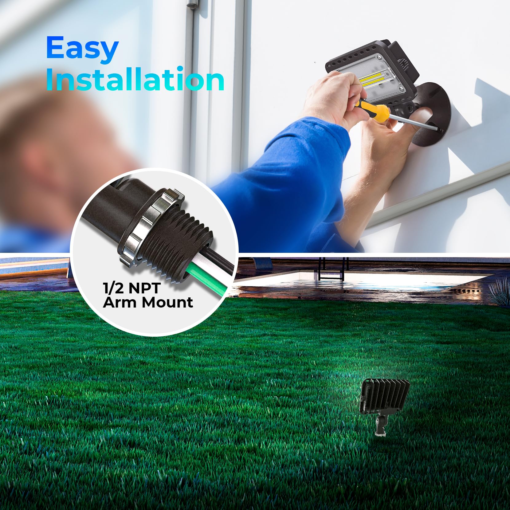 Cinoton 20W Led Flood Lights Outdoor, Ip65 Waterproof Exterior Security Wall Lights With 180°Knuckle, 2800Lm 120V Outside Aluminum Lighting Fixture For Patio Porch Courtyard Barn Garage 5000K 2 Pack