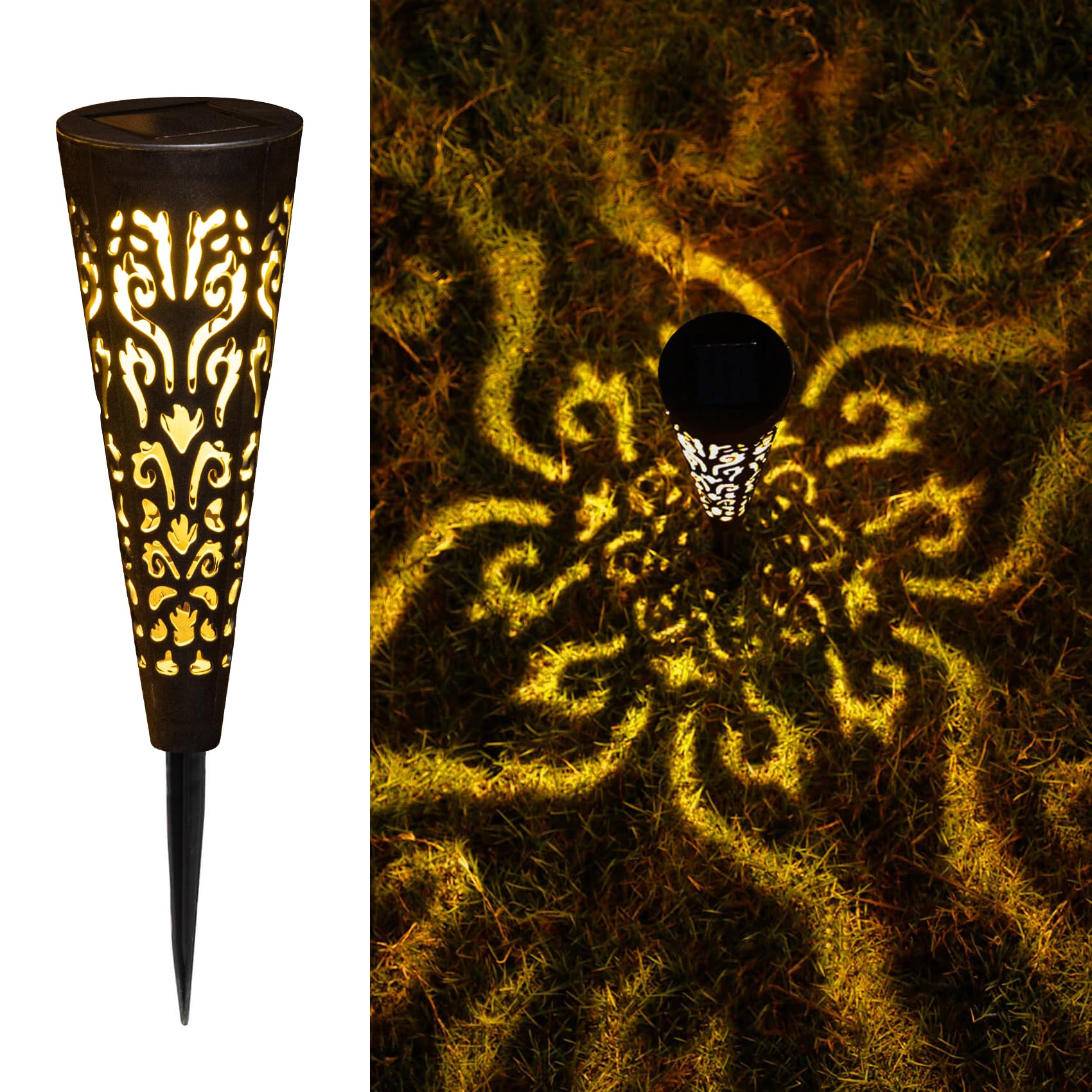 Go2garden Solar Lights - 6Pcs Decorative Conical Garden Stakes for Patio, Yard, Lawn, Black