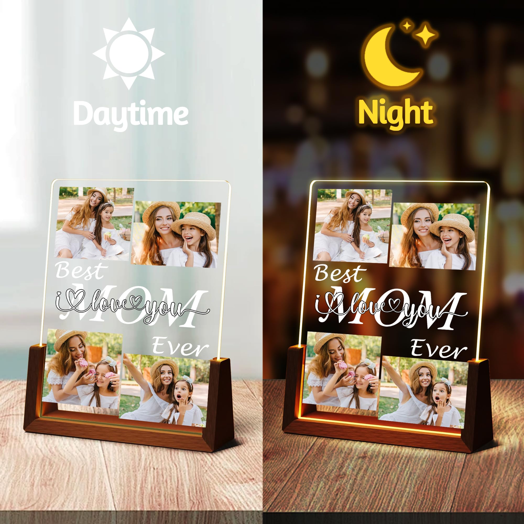Maiwell Personalized Mothers Day Birthday Gifts For Mom Wife  Custom Best Mom Ever Gifts From Daughter Son Husband  Acrylic Night Light Picture Frame With Photo Name Christmas Gift For Mama Women