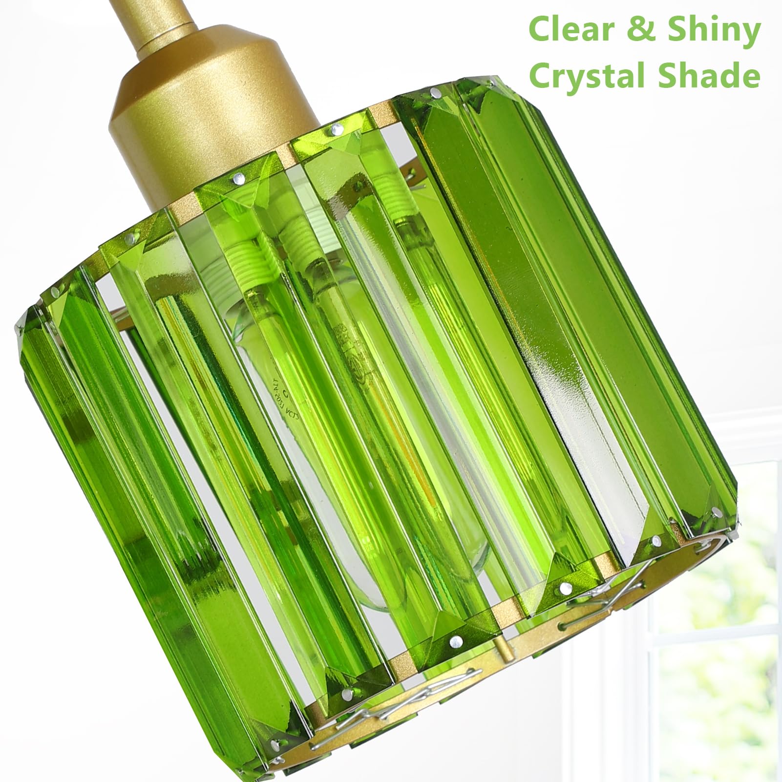 PAUFUL 3-Light Semi Flush Mount Ceiling Light, Green Crystal Shades, Model 250617A1