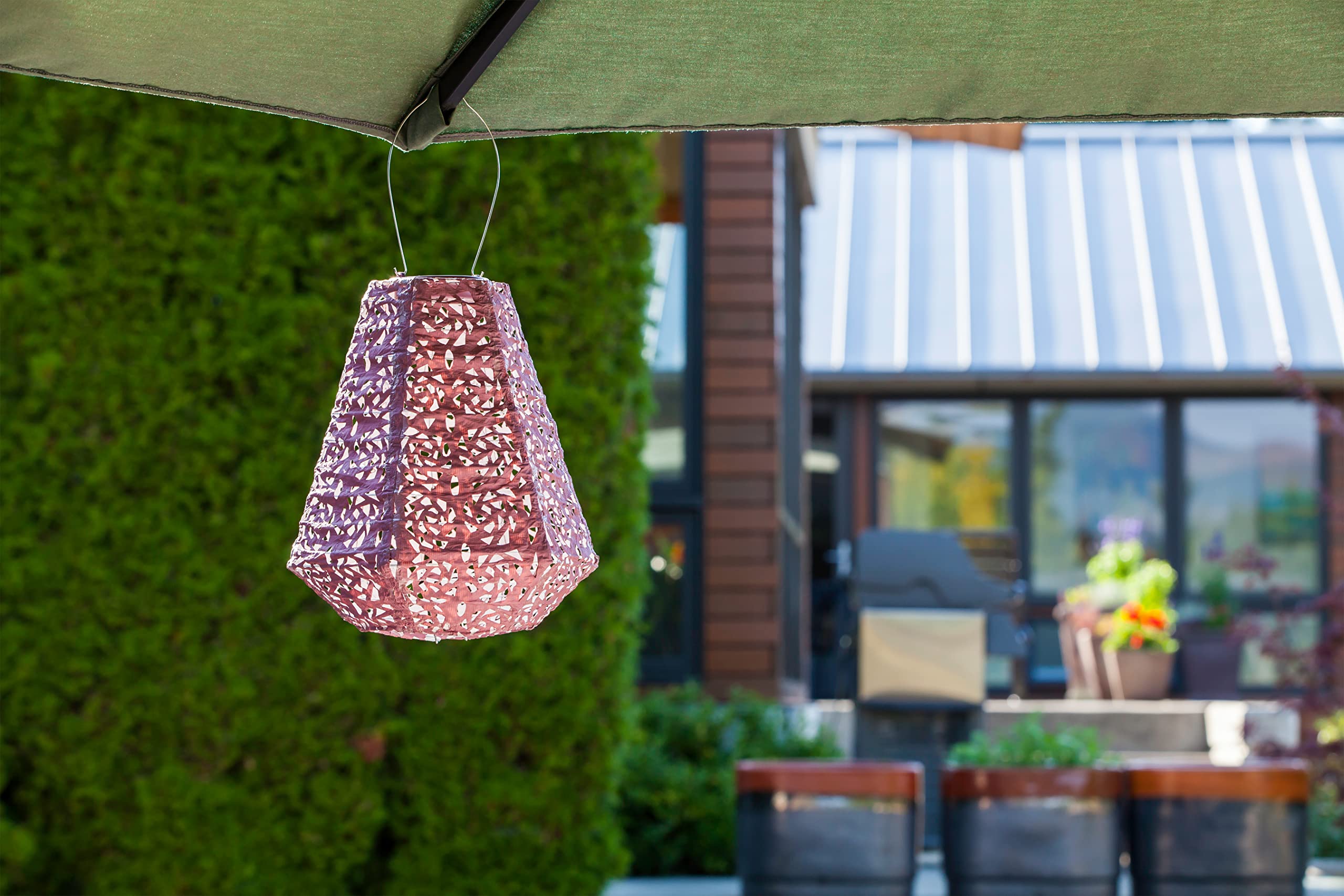 Allsop Outdoor Solar Lantern - 11in Soji Stella Prism - Metallic Orchid - Model 31839 - Stainless Steel