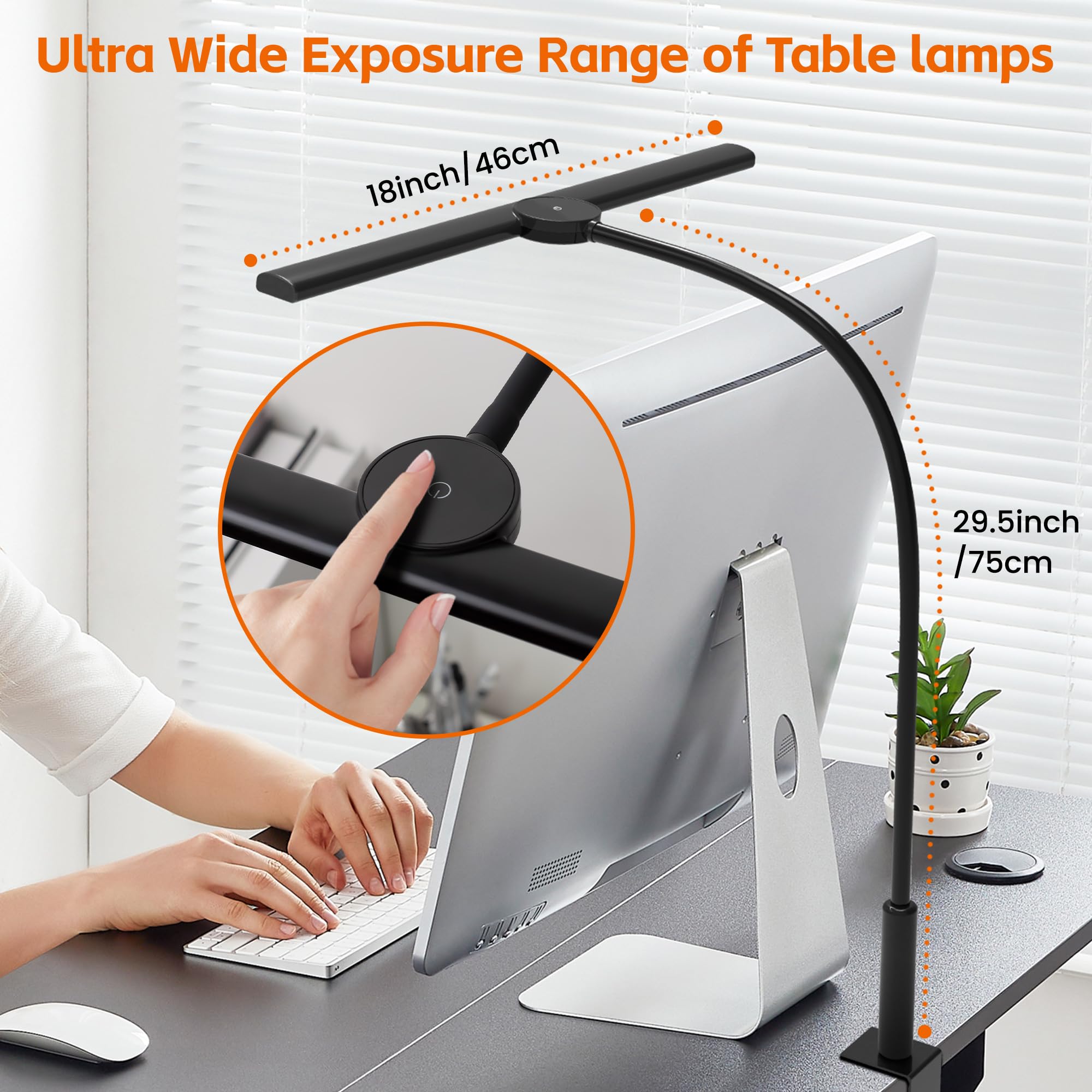 SEOUFRDZ LED Desk Lamp with Clamp, 3 Lighting Modes, Touch & Remote Control, Metal, Remote Control, Black, Model 103
