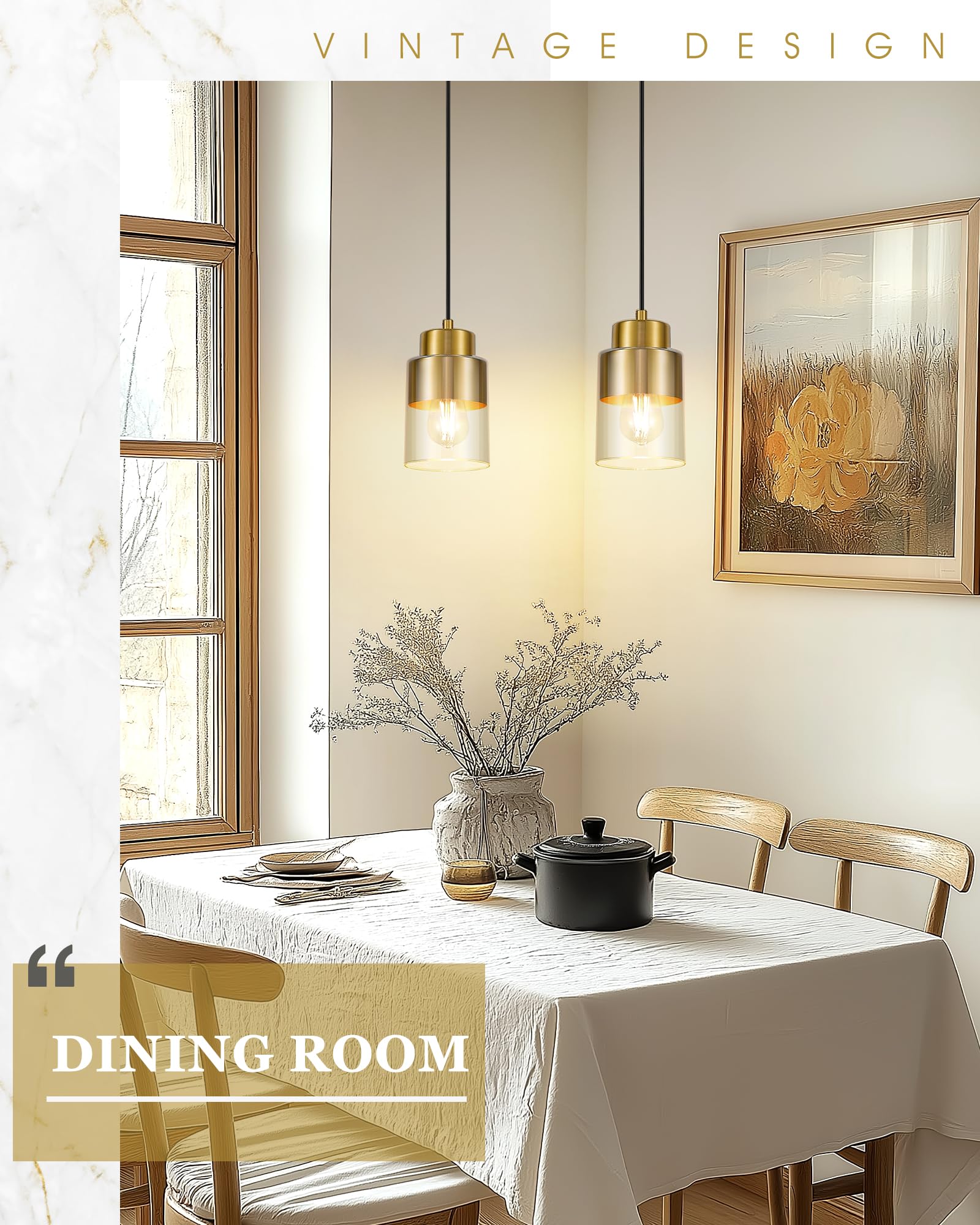 Audickic Gold Pendant Lights Kitchen Island  Dual Shade Hanging Lights Fixtures With Metal And Clear Glass  Modern Brass Kitchen Pendant Lighting Over Island For Dining Room  Ad-24022-1P-Gd