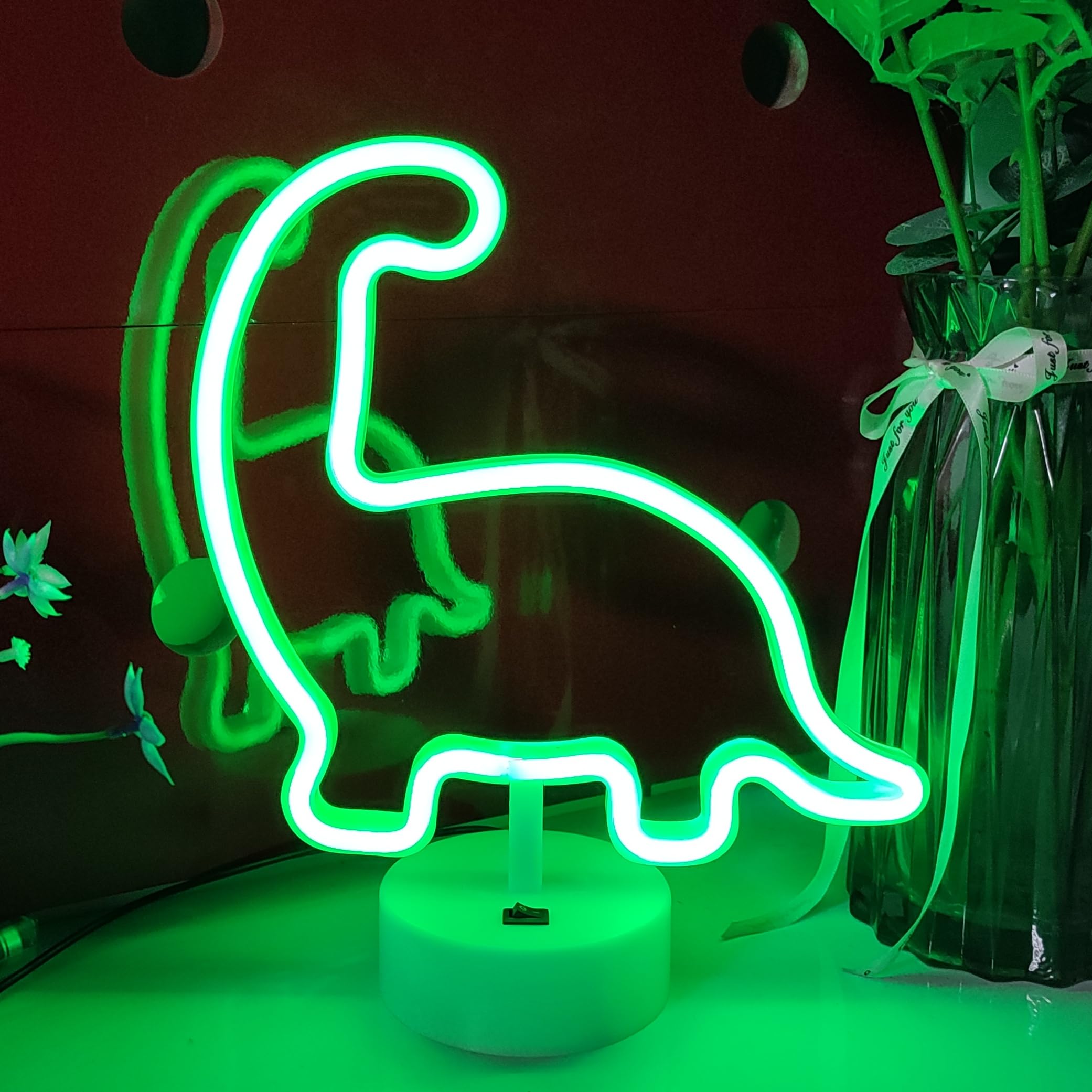JYWJ Neon Dinosaur Sign - USB/3-AA Battery Powered LED Light, Green, Flexible Tube, Model JY-NEON-001