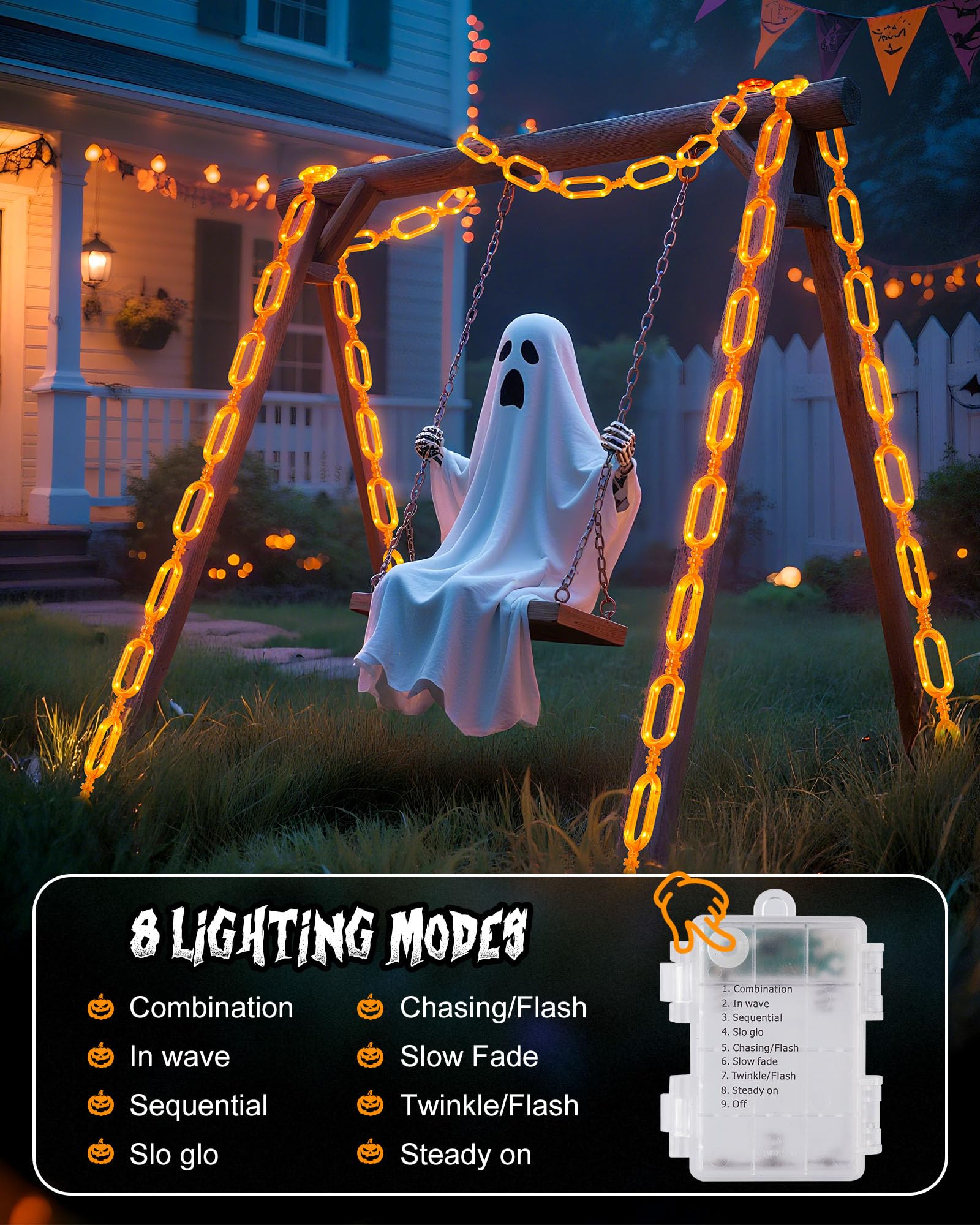 Brightown Halloween String Lights - 10 Ft Battery Operated, 8 Modes, Waterproof, Orange, 1 Pack